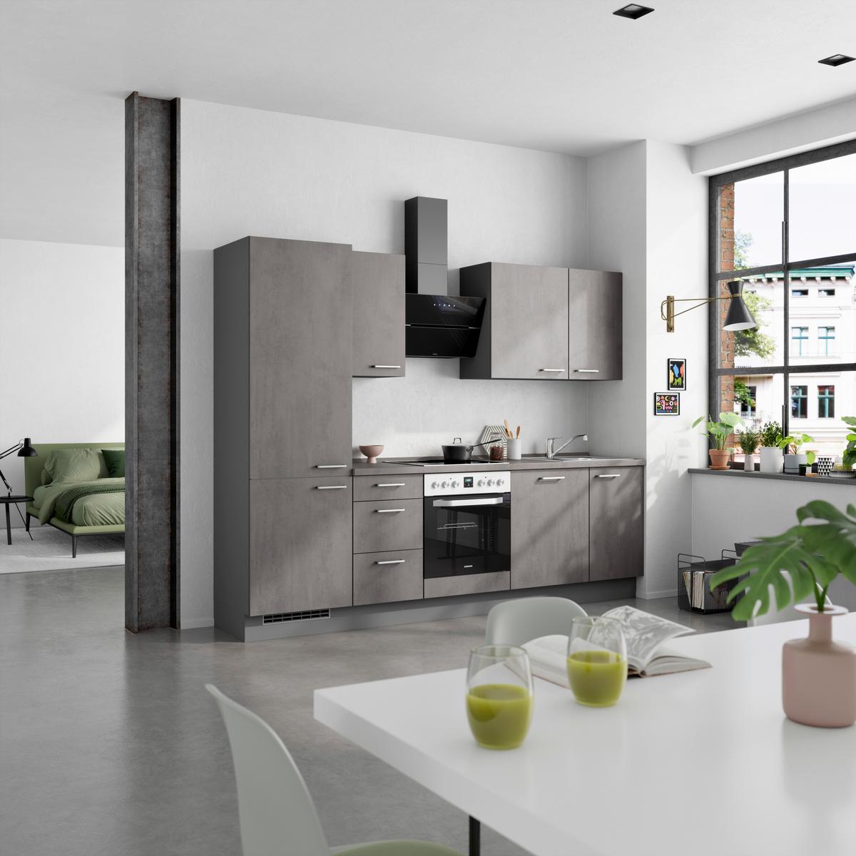 Küchenblock Riva High m. Geräten Schieferfarben - Schieferfarben/Edelstahlfarben, MODERN, Holzwerkstoff/Metall (270cm) - Nobilia