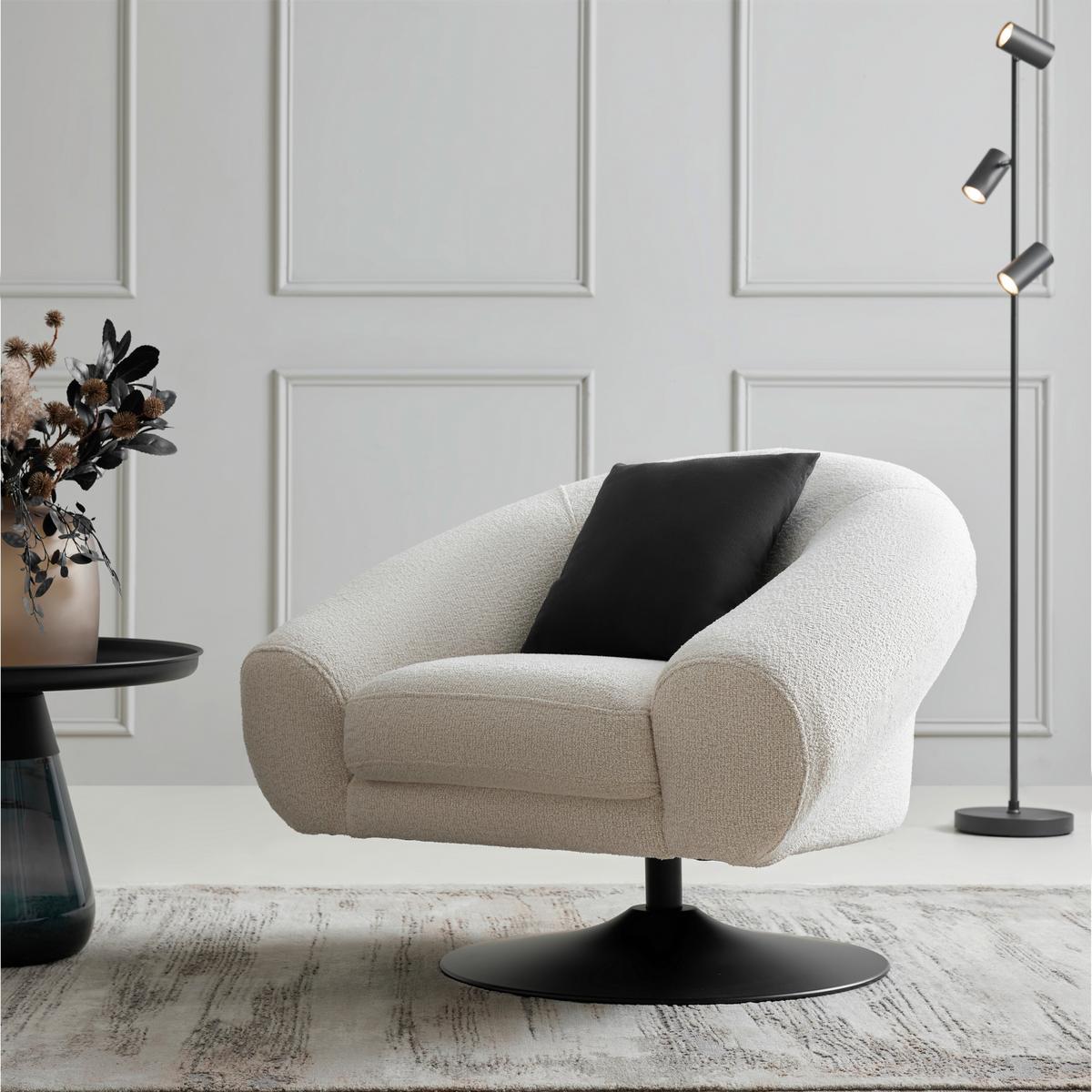 Designsessel Lugo drehbar Weiß/Beige - Beige/Schwarz, MODERN, Textil/Metall (93/72/79cm) - Premium Living