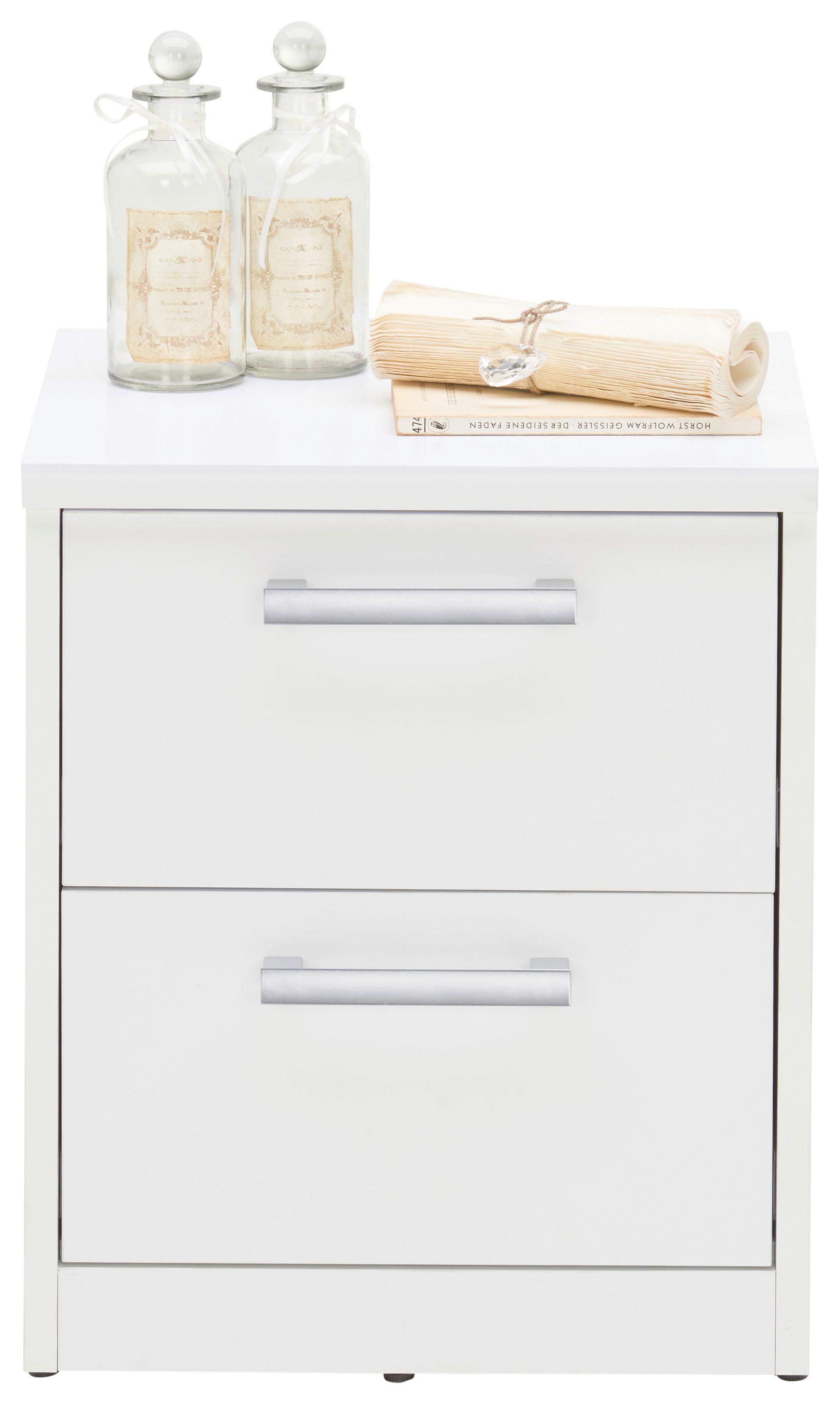 SZAFKA NOCNA EASY - kolor srebrny/biały, Basics, materiał drewnopochodny/tworzywo sztuczne (38/46/36cm) - Xora