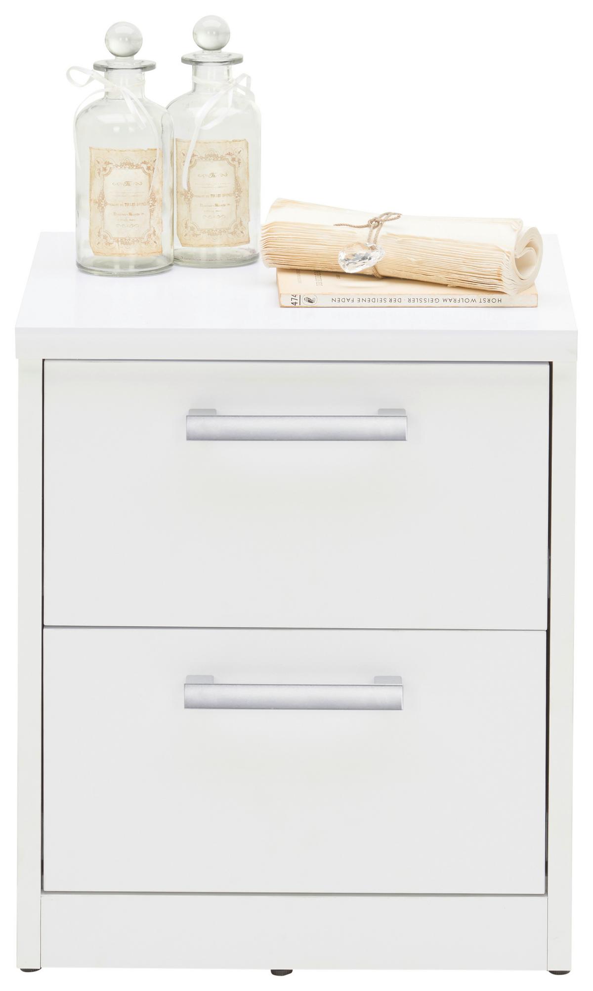 SZAFKA NOCNA EASY - kolor srebrny/biały, Basics, materiał drewnopochodny/tworzywo sztuczne (38/46/36cm) - Xora