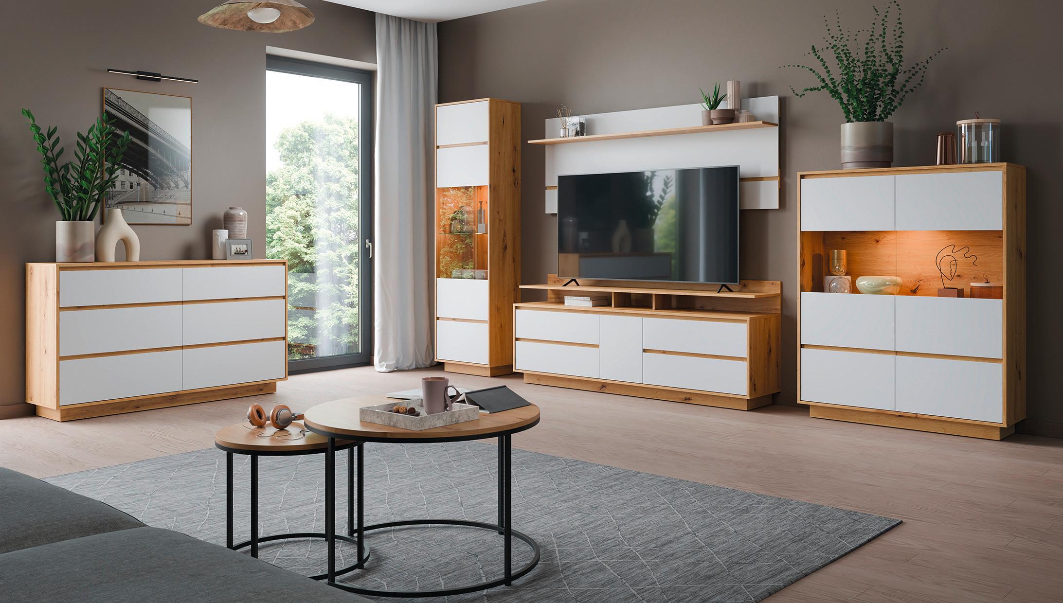 Comodă cu uși FOGGIA - alb/stejar Artisan, Trend, material pe bază de lemn (153,4/89,5/40cm) - Modern Living