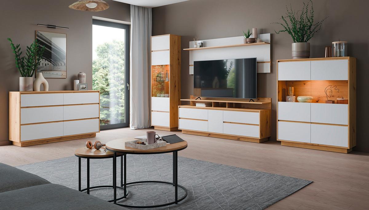 Comodă cu uși FOGGIA - alb/stejar Artisan, Trend, material pe bază de lemn (153,4/89,5/40cm) - Modern Living