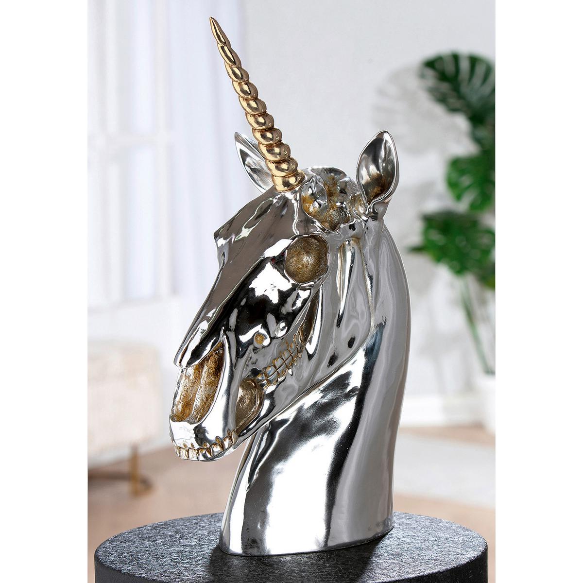 Dekoeinhorn Skulptur Aurax Silberfarben - Silberfarben, Basics, Kunststoff (29/47,5/19cm)