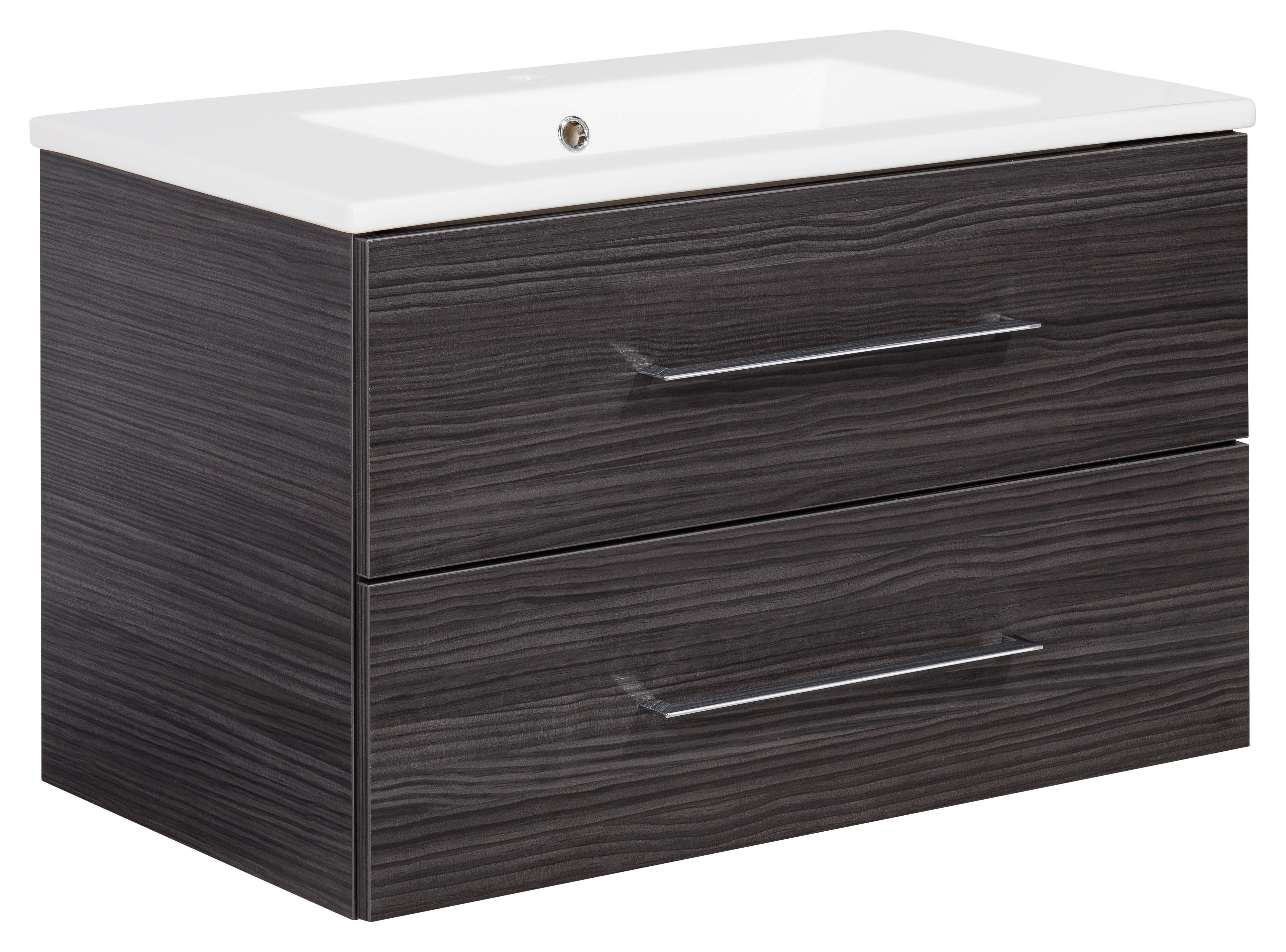 Waschtischkombi B.Perfekt Dunkelbraun - Dunkelbraun/Silberfarben, MODERN, Keramik/Holzwerkstoff (82cm) - MID.YOU