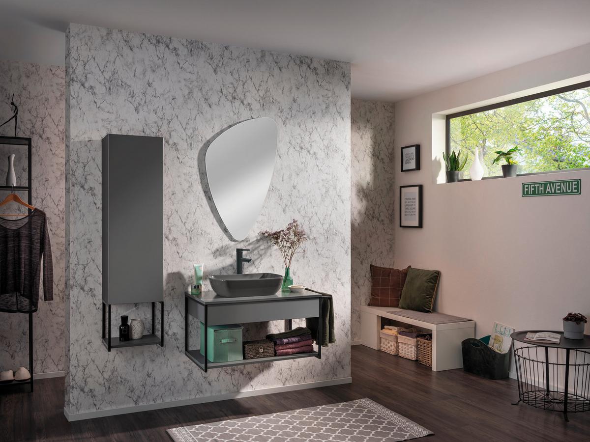 Waschtischunterschrank "New Yo rk", Grau B: 88 cm hängend - Schwarz/Grau, MODERN, Holzwerkstoff/Metall (87,5/43,5/47,5cm) - MID.YOU