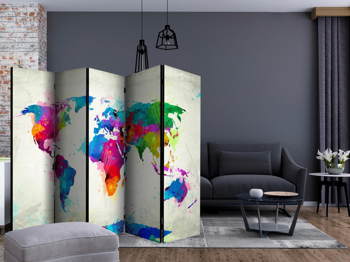 Paravan The Map Of Happiness I, 5-Delni, Dvostranski - večbarvno, Basics, tekstil/les (225/172/3cm) - artgeist