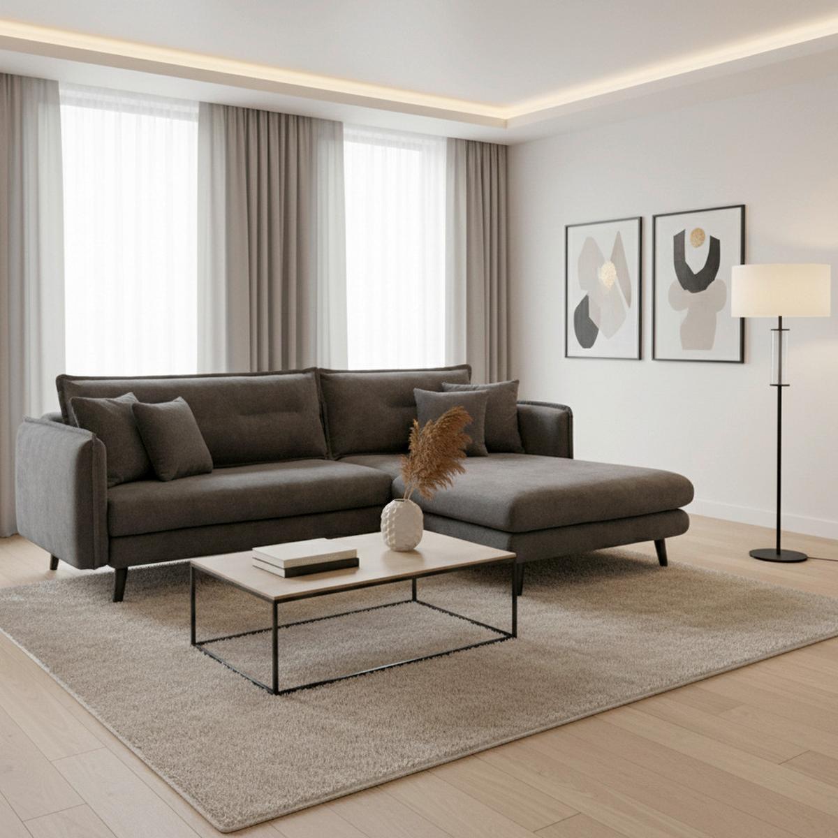 Wohnlandschaft Dajana Dunkelgrau Webstoff - Dunkelgrau/Schwarz, Modern, Holz/Textil (251/183cm) - Bessagi Home