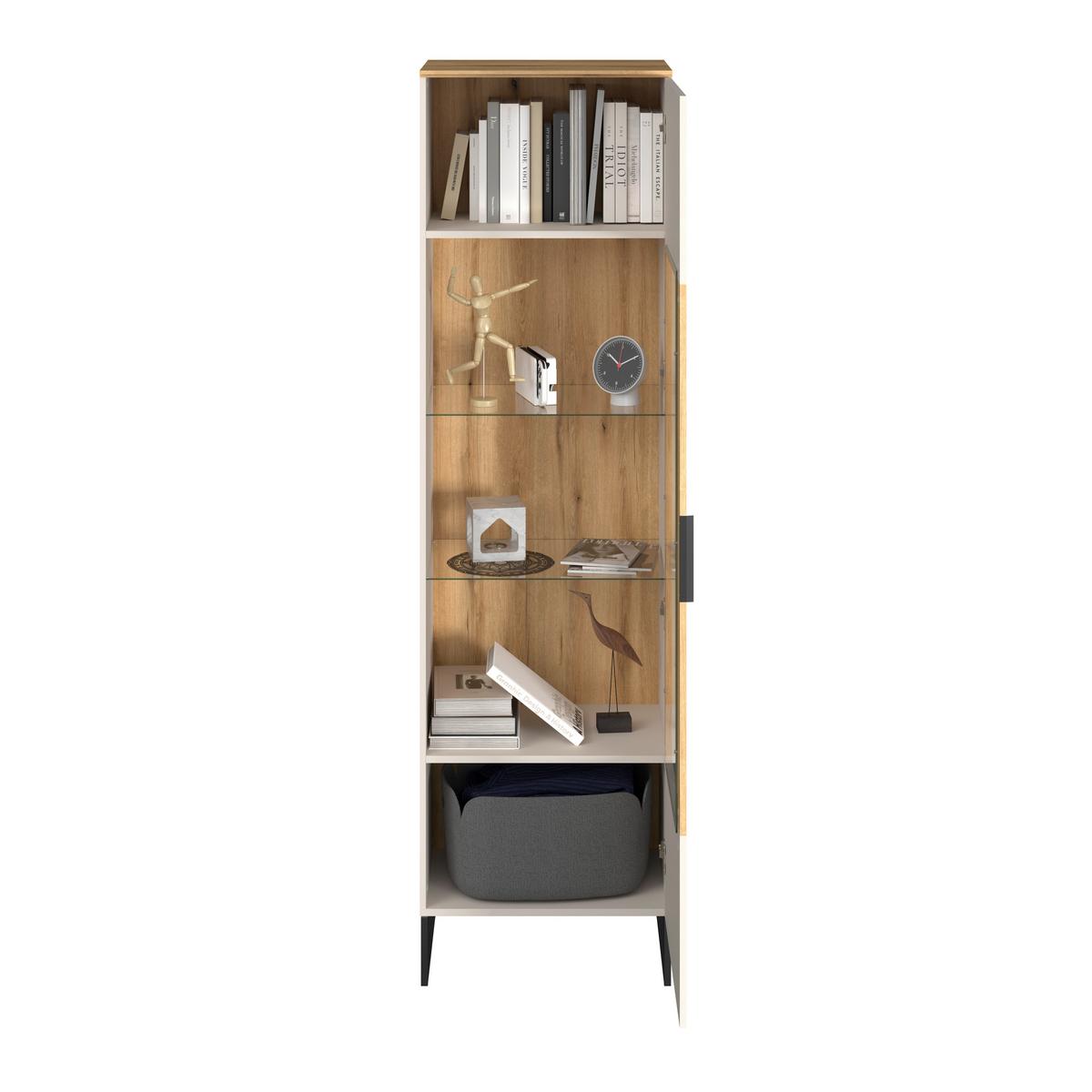 Vitrina King - kašmir/boje hrasta, Moderno, staklo/drvni materijal (55,2/200/40cm) - Modern Living