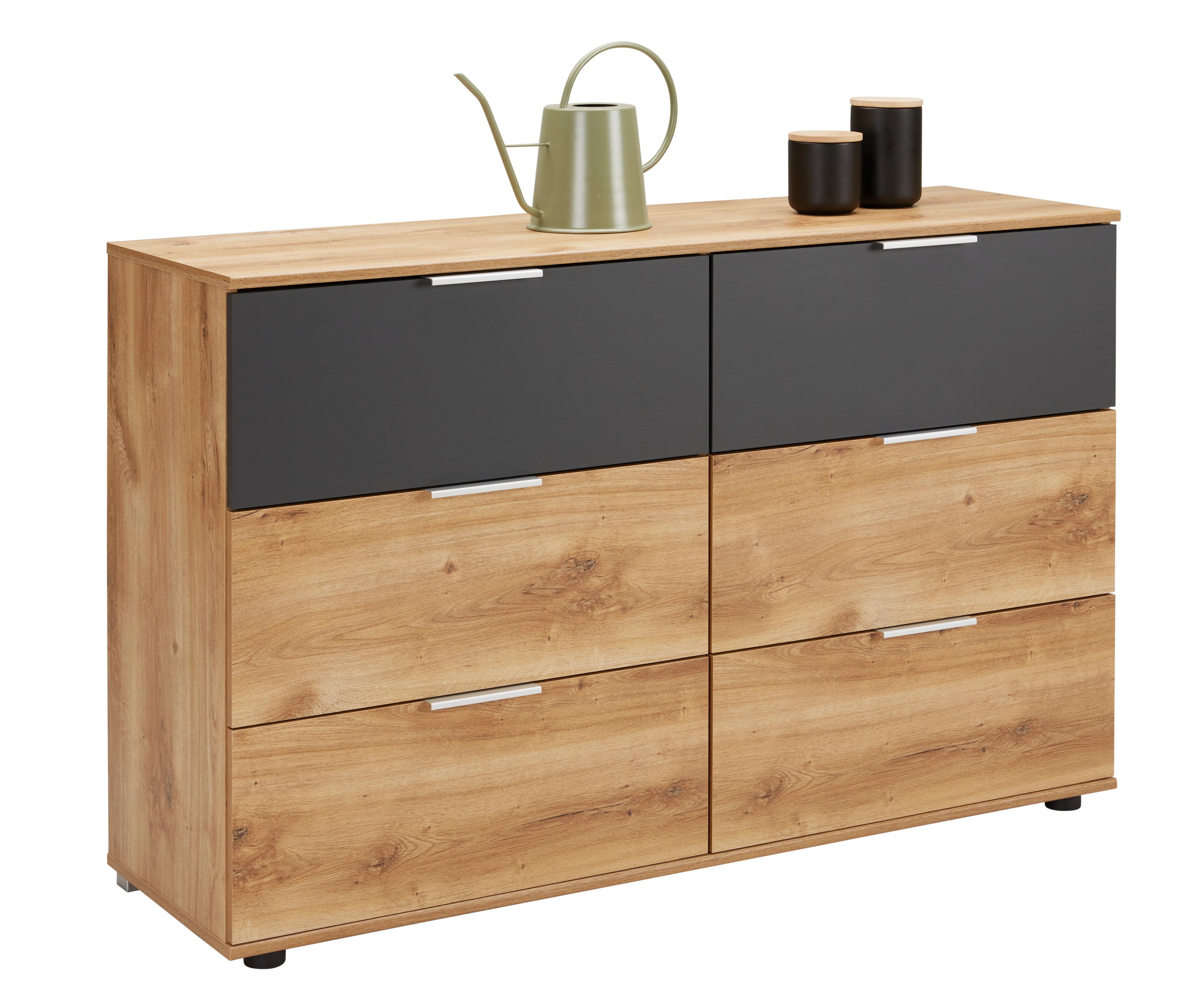 Kommode in Graphit/Eichefarben - Eichefarben/Silberfarben, KONVENTIONELL, Holzwerkstoff/Kunststoff (130/83/41cm) - Mömax