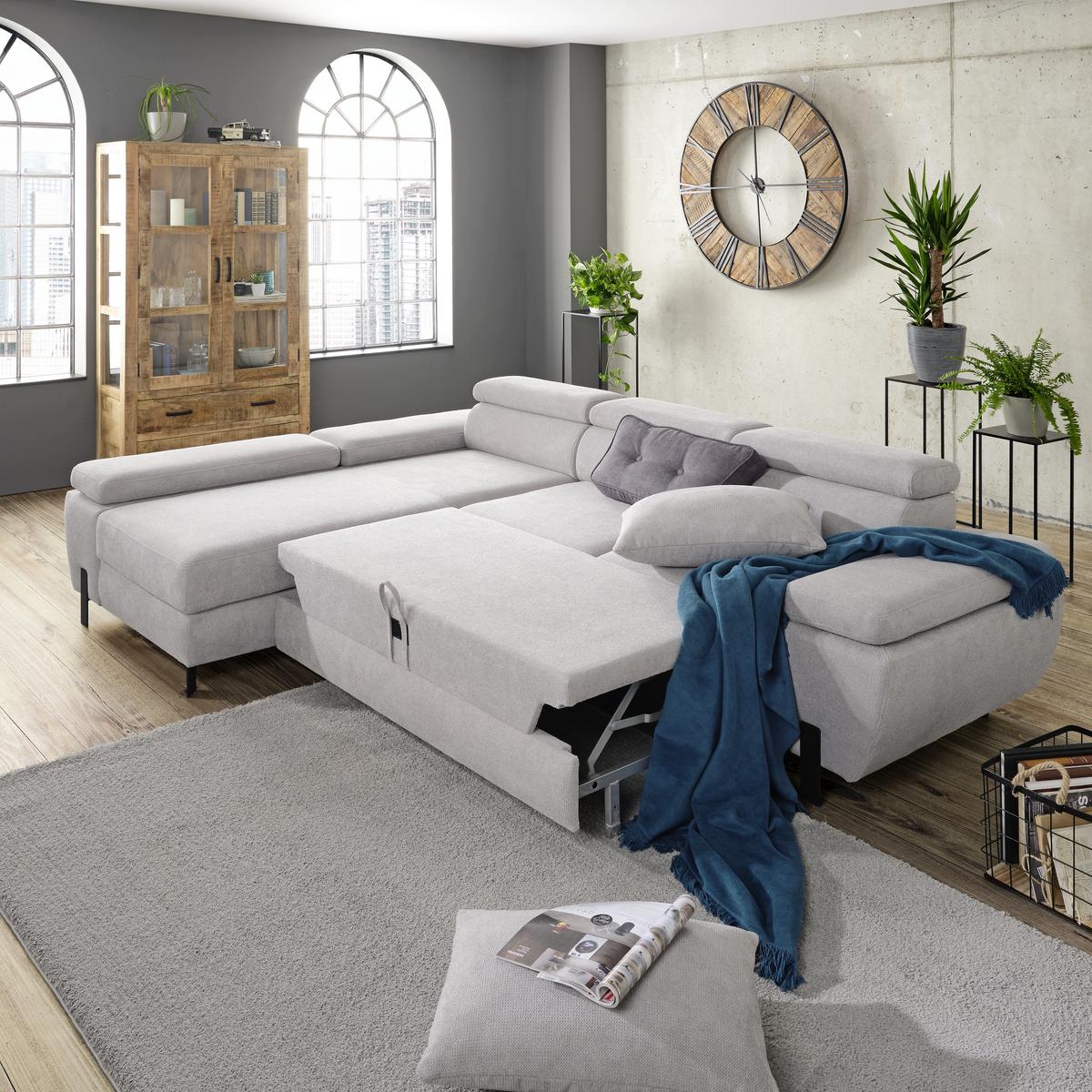 Sedežna Garnitura Molina Mini, Z Ležiščem - črna/svetlo siva, Moderno, kovina/tekstil (189/277cm) - Premium Living
