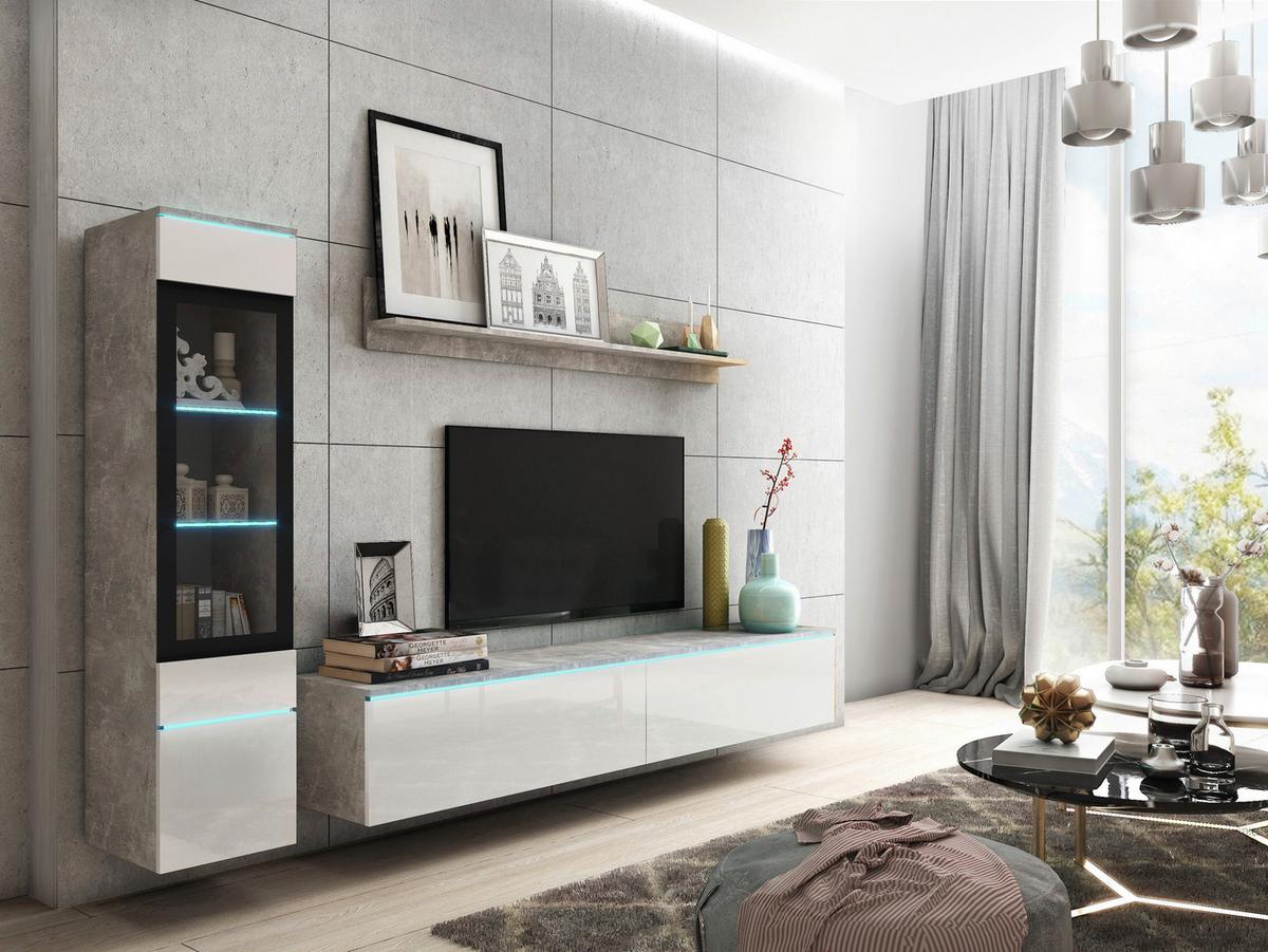 Dnevni Regal Vera, Bela, Siva, 3-Delno, Led - siva/bela, Trendi, umetna masa/steklo (210/130/33cm) - P & B