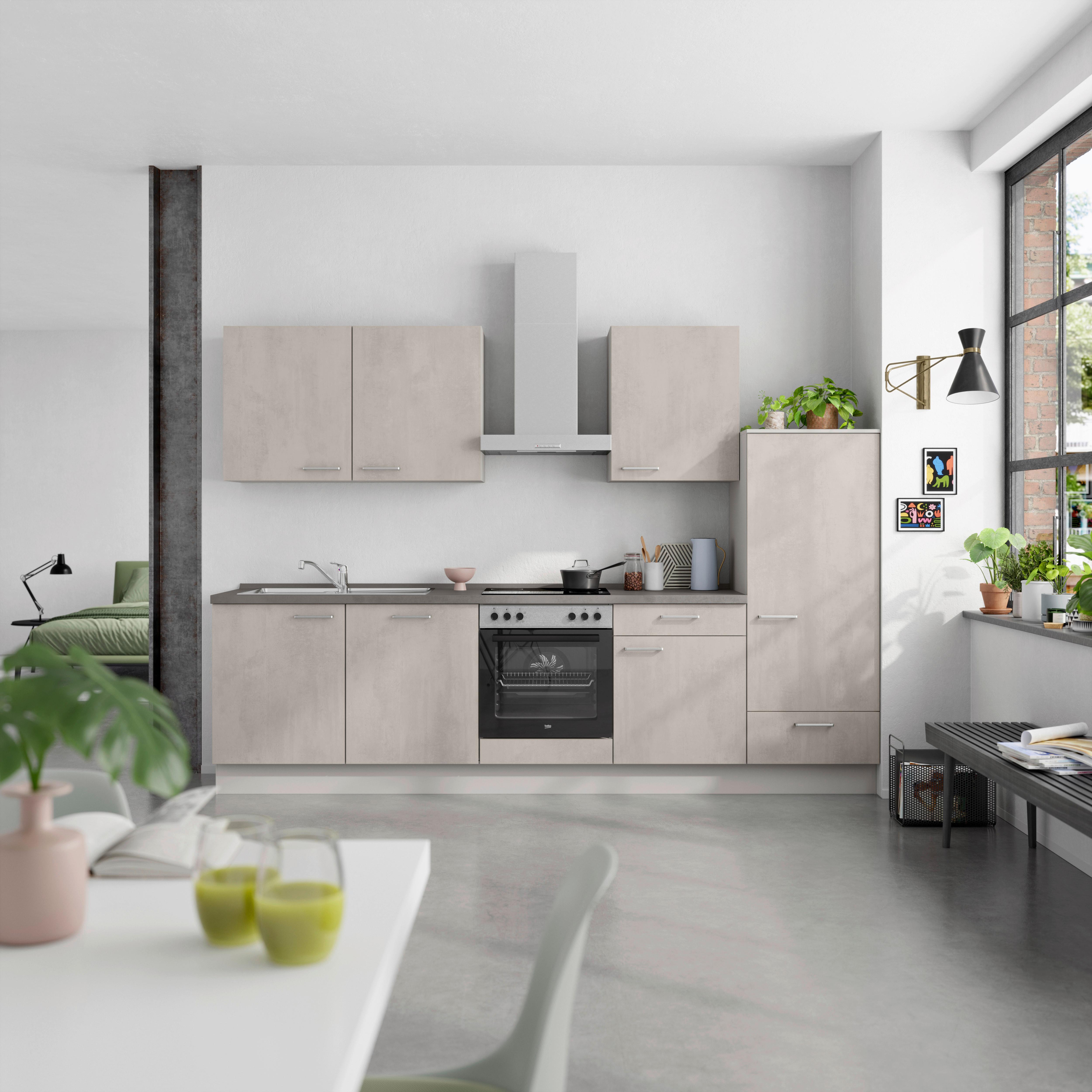 Küchenblock Riva Low m. Geräten Grau - Schieferfarben/Edelstahlfarben, MODERN, Holzwerkstoff/Metall (300cm) - Nobilia