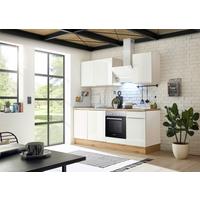 Küchenzeile mit Geräten Weiß B: ca. 220 cm - Weiß Hochglanz/Alufarben, LIFESTYLE, Holzwerkstoff/Kunststoff (220cm) - Respekta