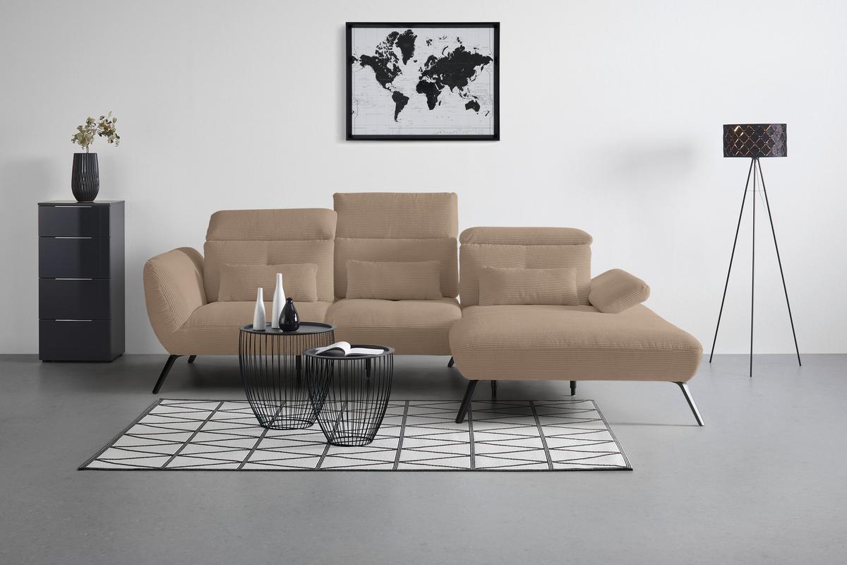 Wohnlandschaft Seattle Mokka - Schwarz/Weiß, MODERN, Holzwerkstoff/Textil (301/196cm) - Premium Living
