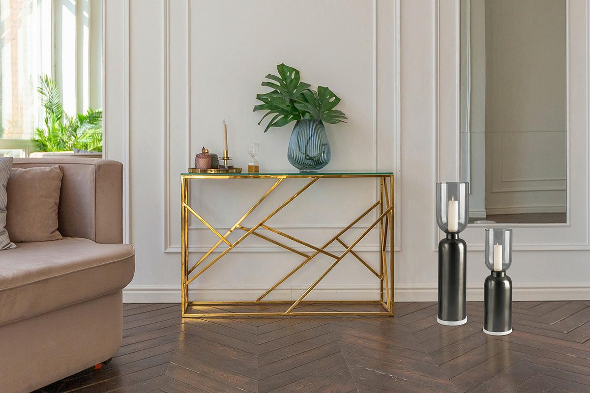 KERZENSTÄNDER SHANTI - Schwarz, Trend, Glas/Stein (19/63.5/63.5cm) - Kayoom