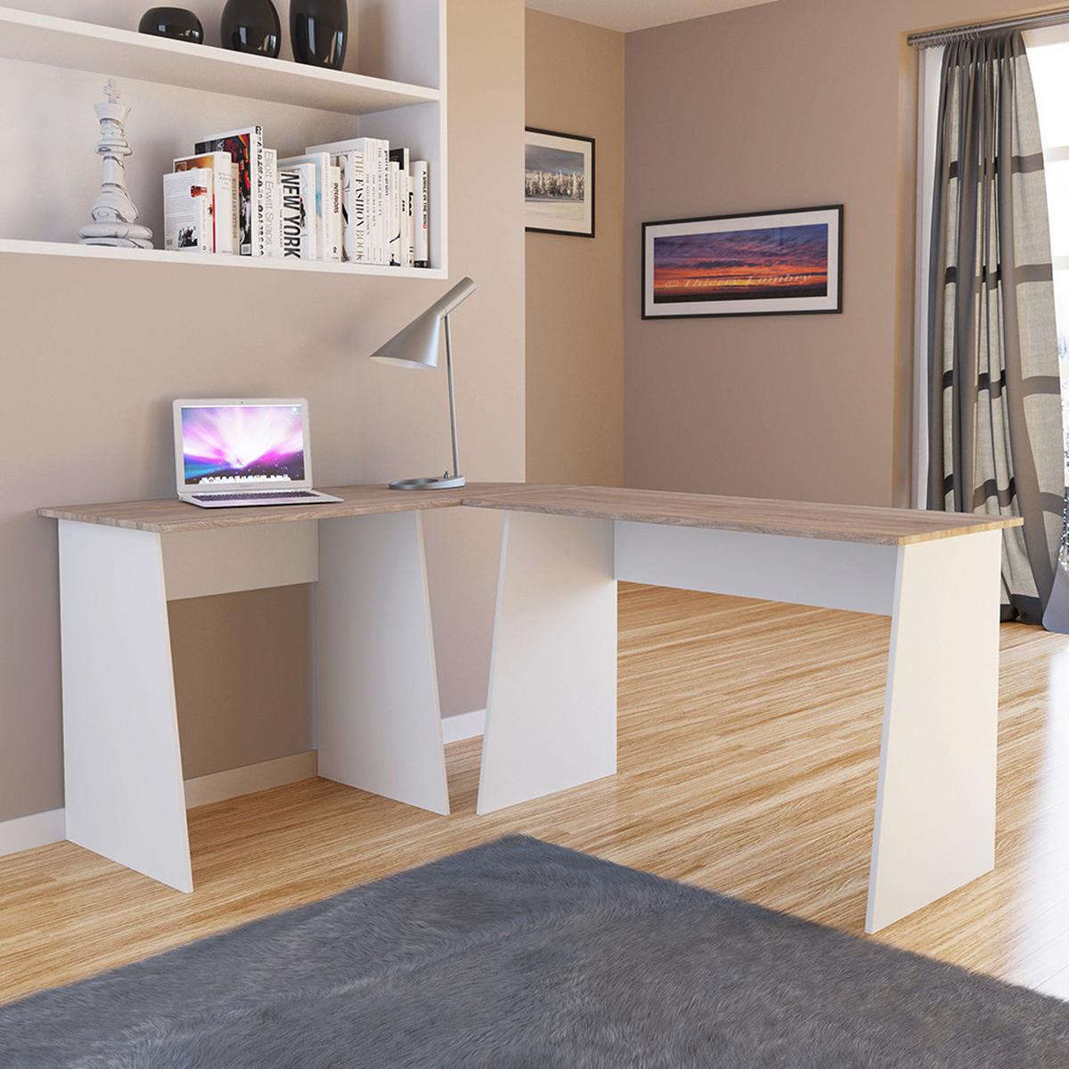 Kotna Pisalna Miza Masola, Bela, Hrast - bela/hrast sonoma, Design, leseni material (105/135/74cm) - MID.YOU