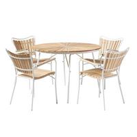 Gartentischgruppe Ellen Weiß/Teak 5-tlg. - Naturfarben/Weiß, Natur, Holz - Gardenson