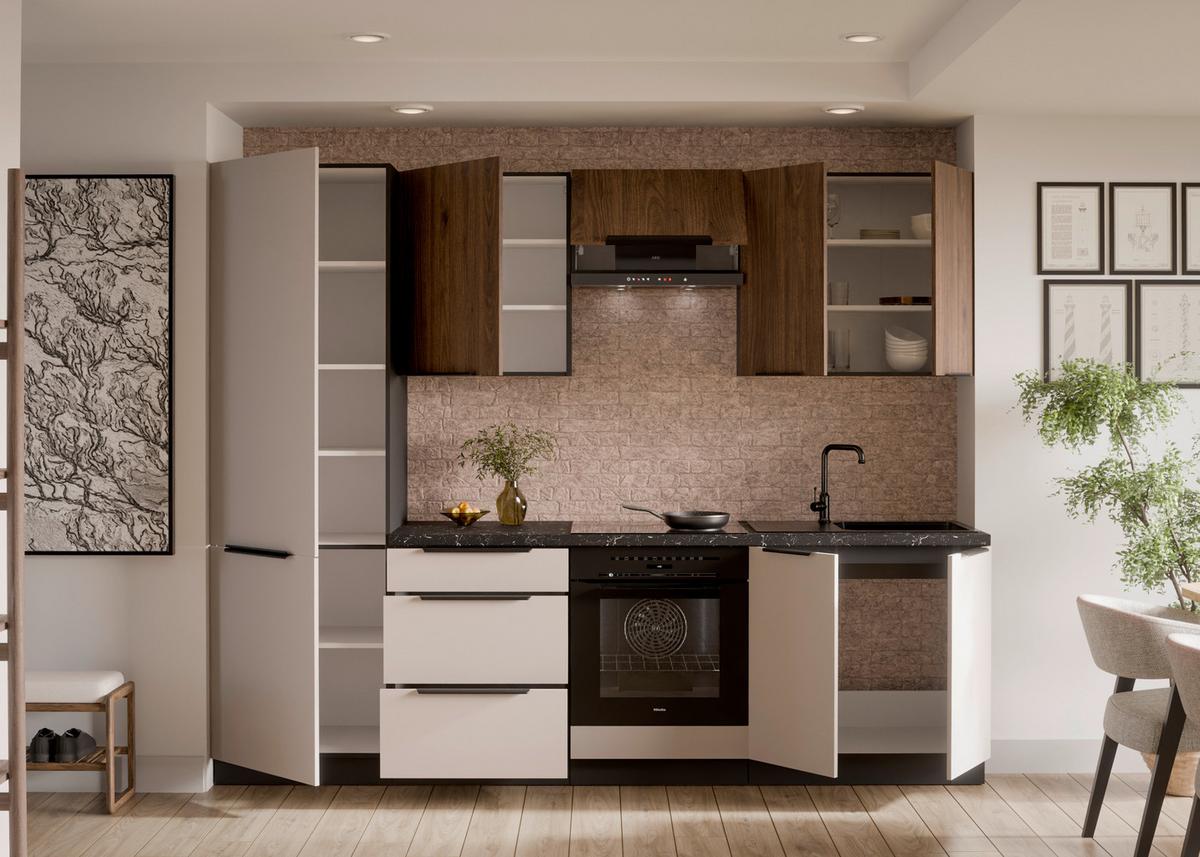 Bucatarie fara electrocasnice ARONA/MONZA - cașmir/culoare lemn de nuc, Modern, material pe bază de lemn (260/210/60cm) - Modern Living
