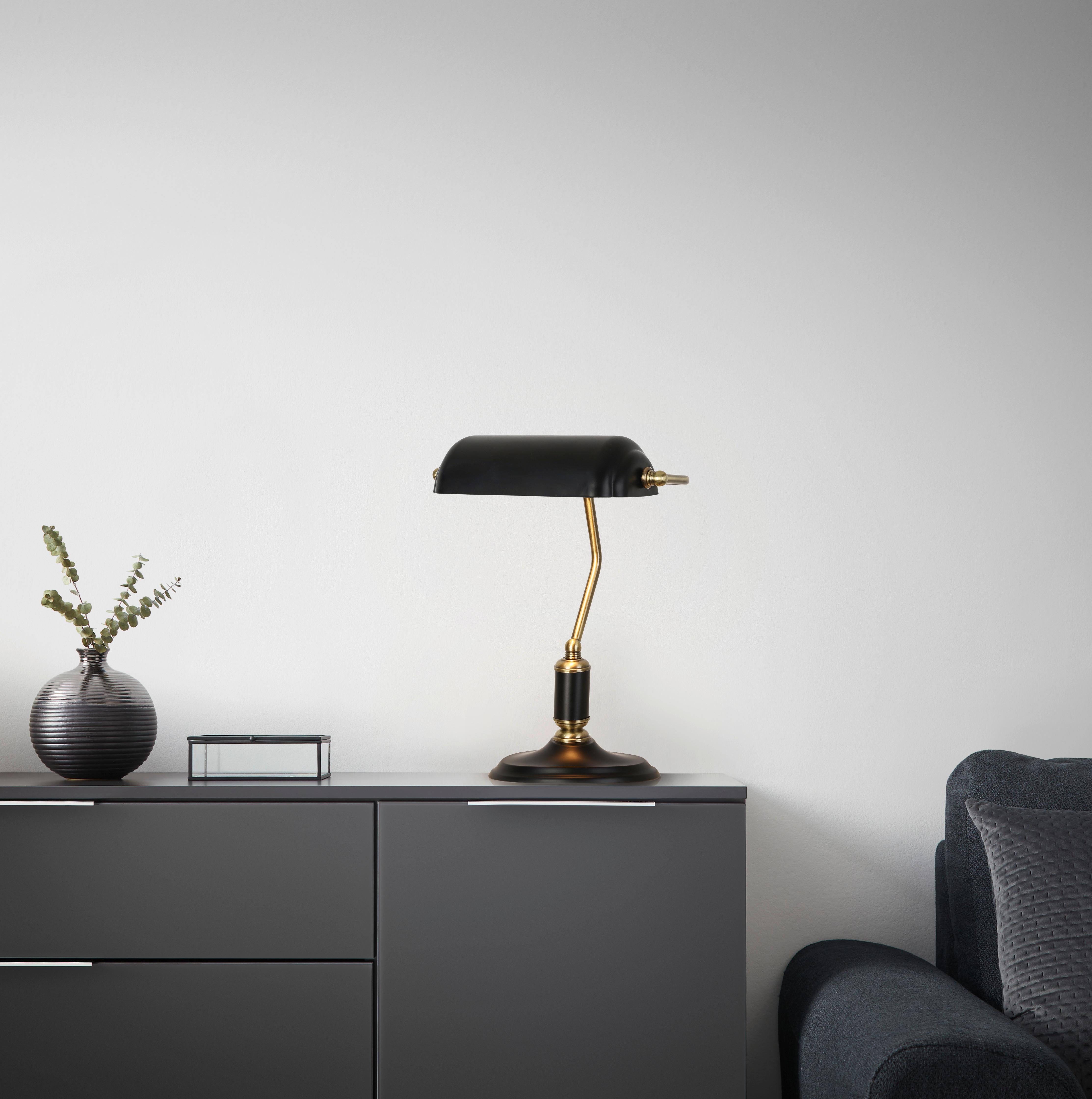 Tischleuchte Banker max. 25 Watt - Messingfarben/Schwarz, ROMANTIK / LANDHAUS, Metall (18/26,5/37cm) - Modern Living