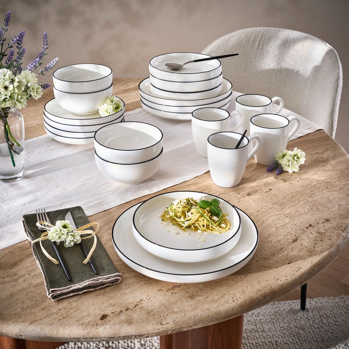 SERWIS OBIADOWO-ŚNIADANIOWY OSLO - czarny/biały, Design, ceramika - Novel