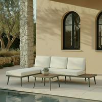 Loungegarnitur Sallie Creme Holz/Metall/Outdoorstoff - Hellgrau/Naturfarben, MODERN, Holz/Metall - Bessagi Garden