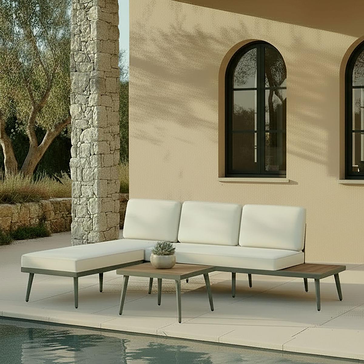 Lounge Garnitura Sallie, Svetlo Siva, 3-Delno - siva/naravne barve, Moderno, kovina/les - Bessagi Garden