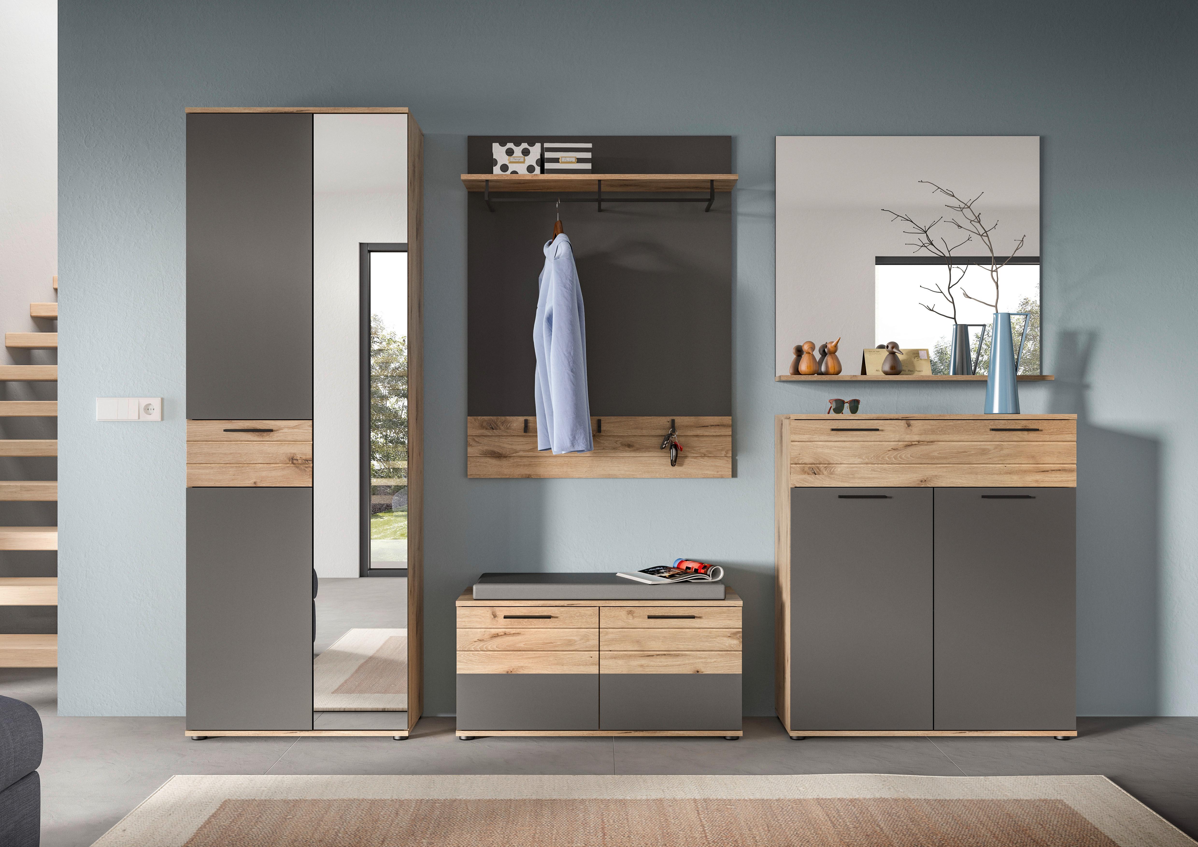 Garderobenschrank Mason ca. 70x200 cm Eiche/Grau - Eichefarben/Schwarz, MODERN, Holzwerkstoff/Kunststoff (70/200/37cm) - MID.YOU