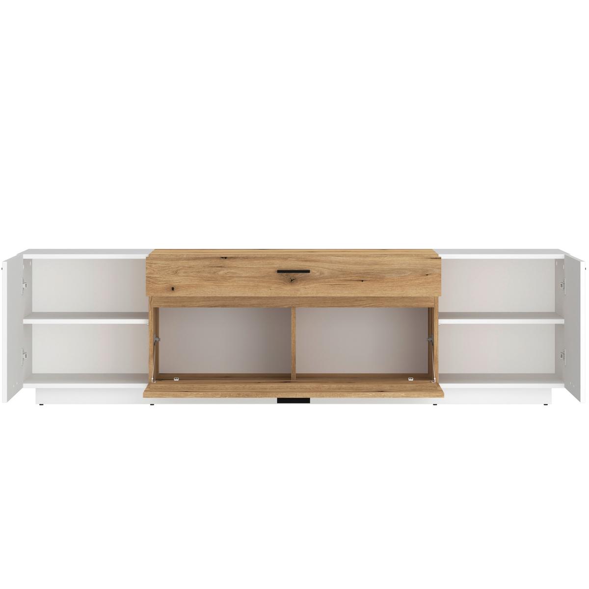 Comodă TV DALANO - alb/culoare lemn stejar, Trend, material pe bază de lemn (201,5/55,5/51,6cm) - Modern Living