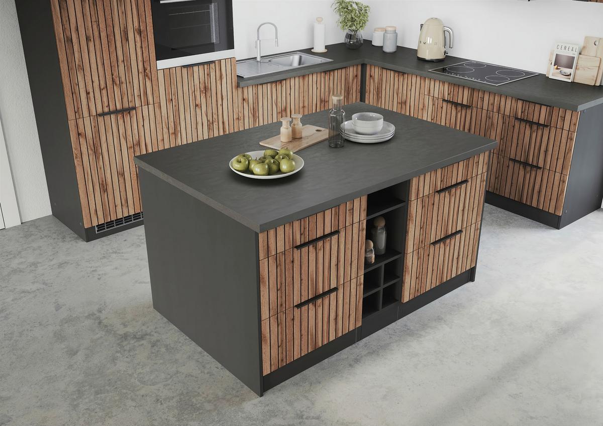 Kücheninsel Liverpool Typ 2 Eiche - Schieferfarben/Eiche Wotan, Basics, Holzwerkstoff/Metall (153/86/101cm) - Held