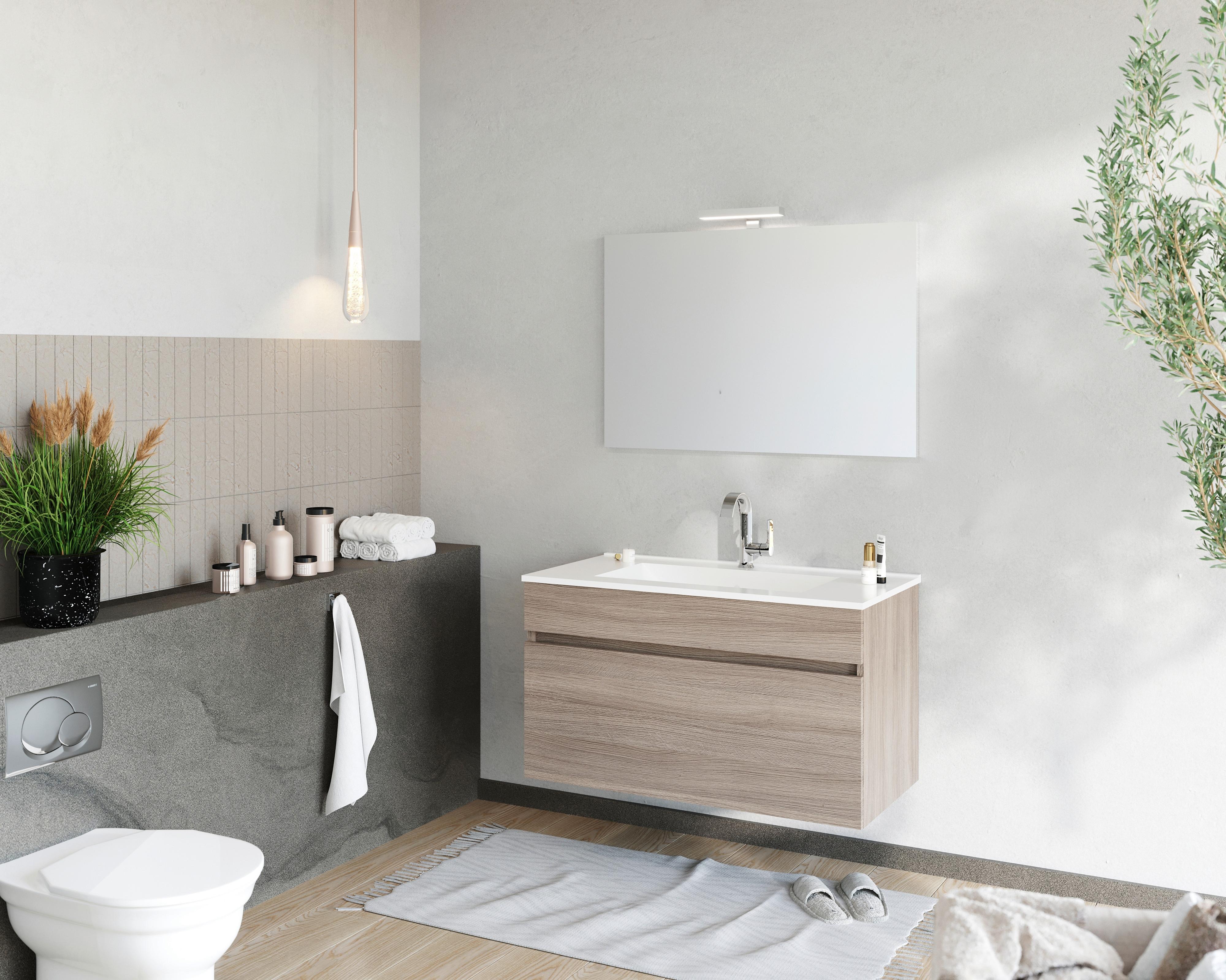 Mobilier de baie Bogota - alb/stejar San Remo, Basics, ceramică/material pe bază de lemn (91/113/46,5cm)