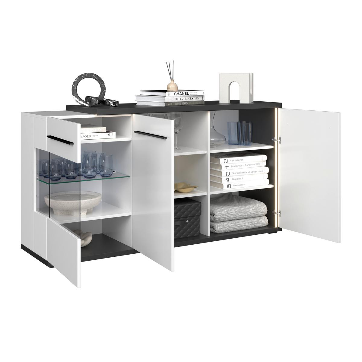 Komoda Ambiente Plus - bijela/bijela visoki sjaj, Moderno, staklo/drvni materijal (153,4/81,6/43,6cm) - Modern Living