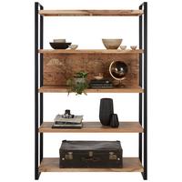 Regal aus Akazie Massiv - Schwarz/Naturfarben, Lifestyle, Holz/Metall (125/200cm) - Mömax