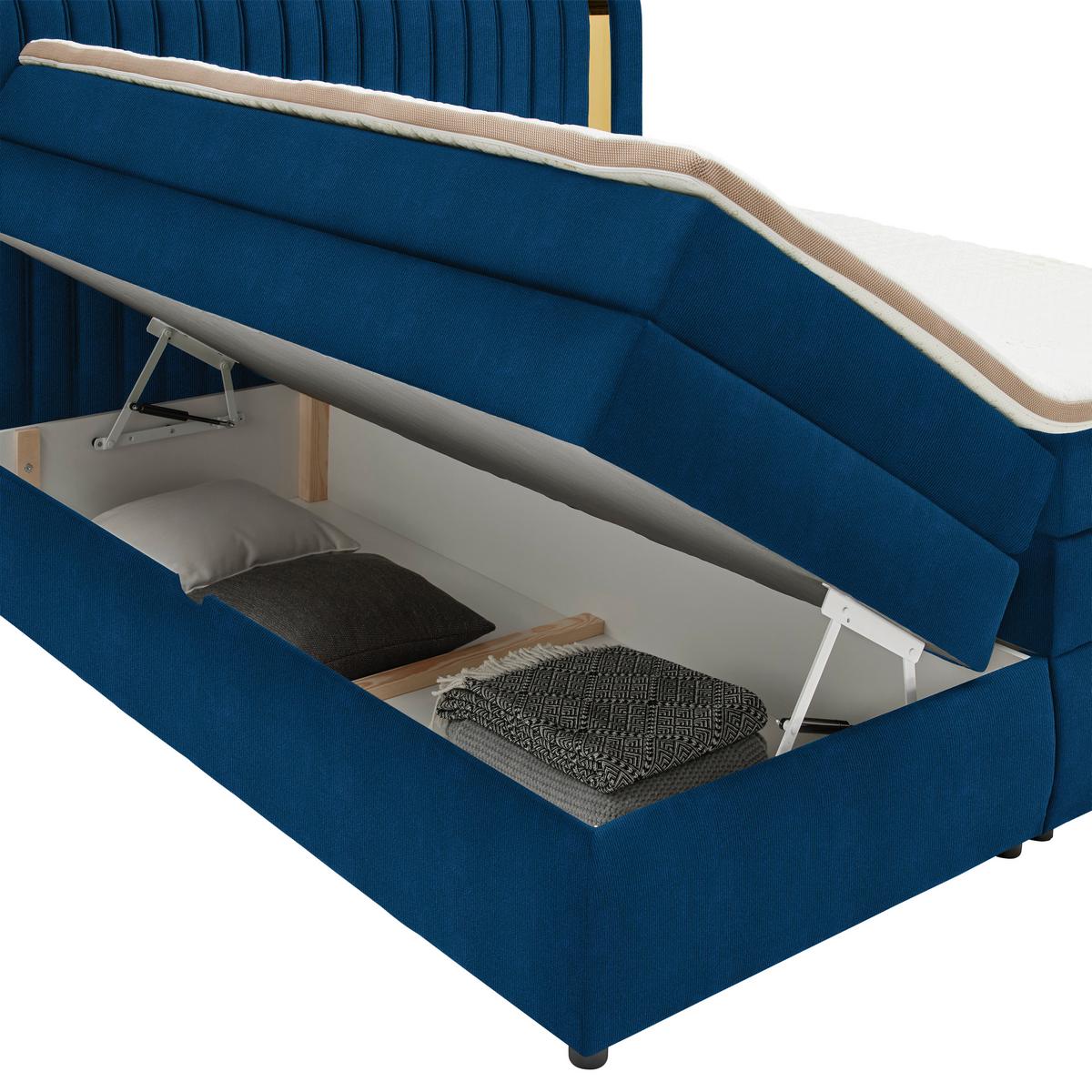 Boxspring Krevet Minola Gold Exkluziv - kraljevska plava/crna, Konvencionalno, tekstil/plastika (160/200cm) - Premium Living