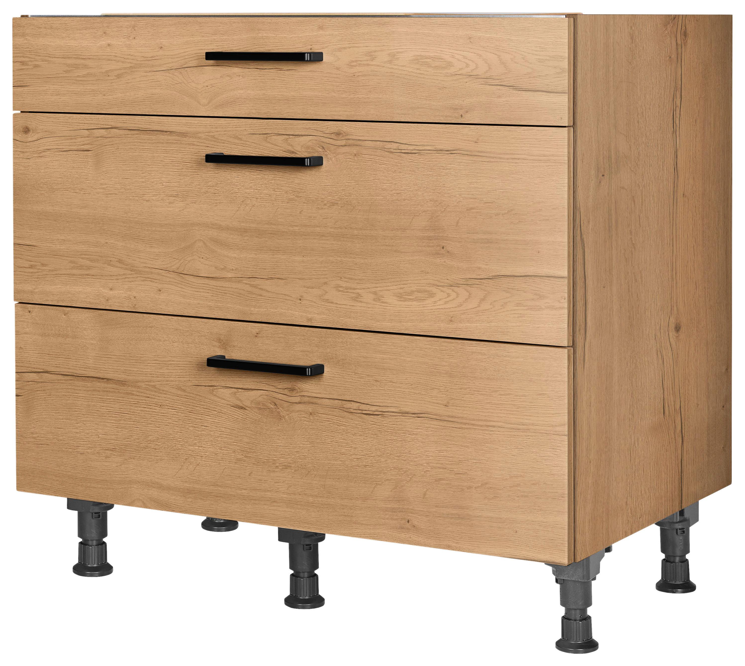 Kochfeldumbauschrank Structura Eiche - Eichefarben/Schwarz, MODERN, Holzwerkstoff/Metall (90/87/56cm) - Nobilia