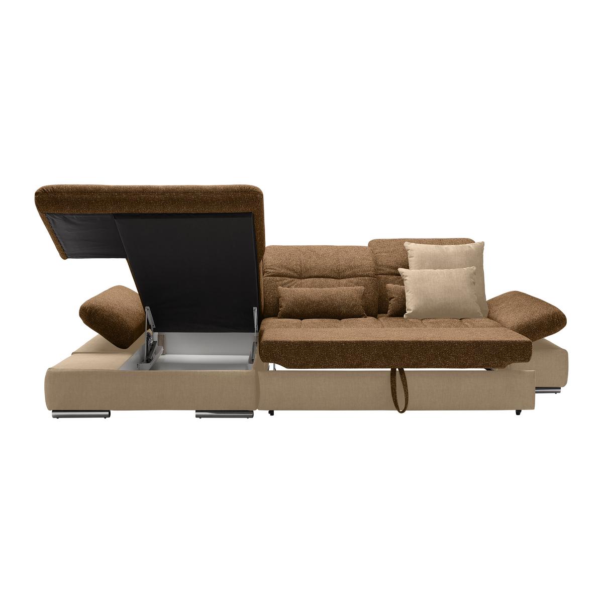 Wohnlandschaft Sanfino Taupe/Cognac - Taupe/Chromfarben, KONVENTIONELL, Holz/Textil (199/79-96/305cm) - Premium Living