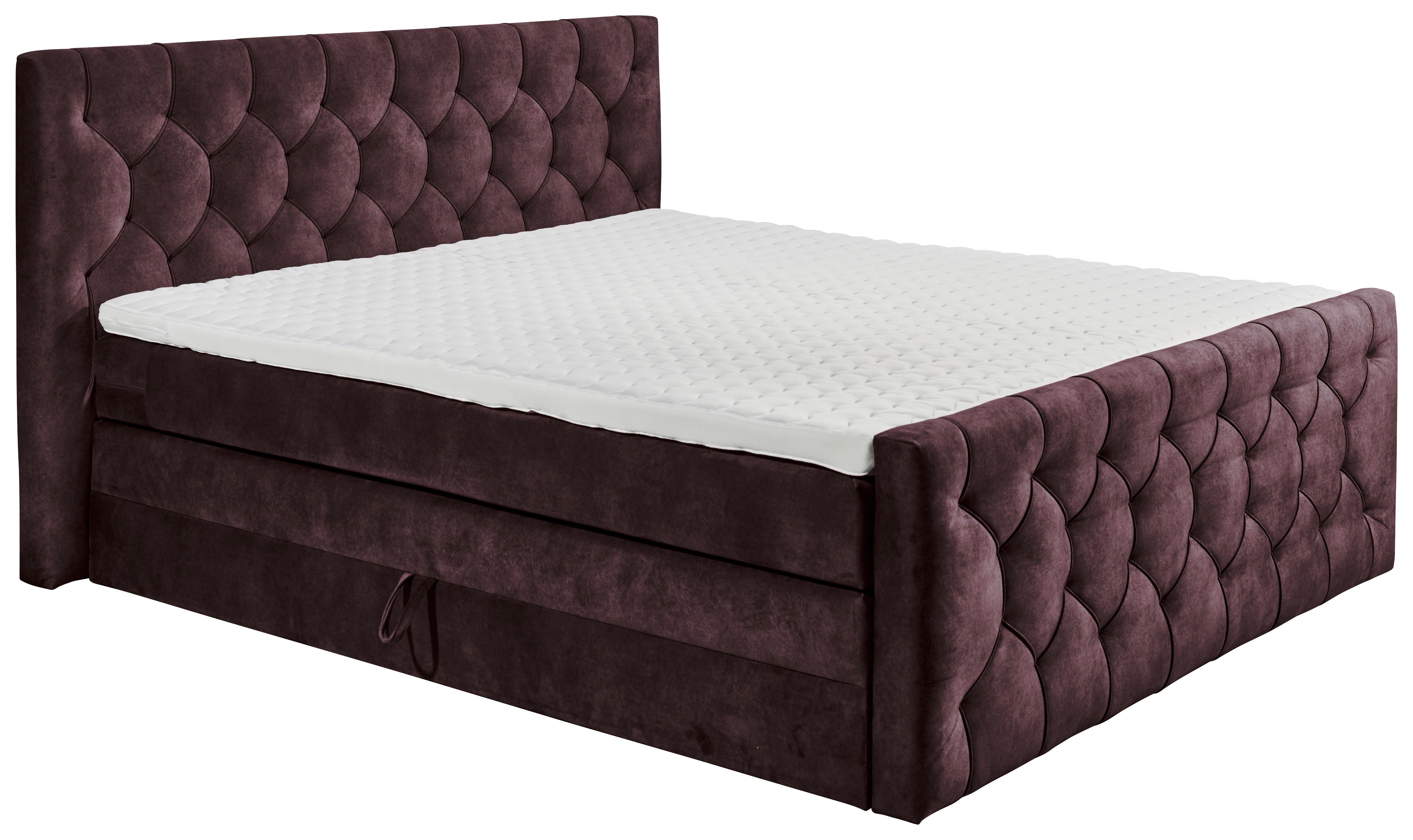 Boxspringbett Cashfield 8 ca. 180x200 cm Aubergine - Aubergine/Schwarz, MODERN, Holzwerkstoff/Kunststoff (180/200cm) - MID.YOU