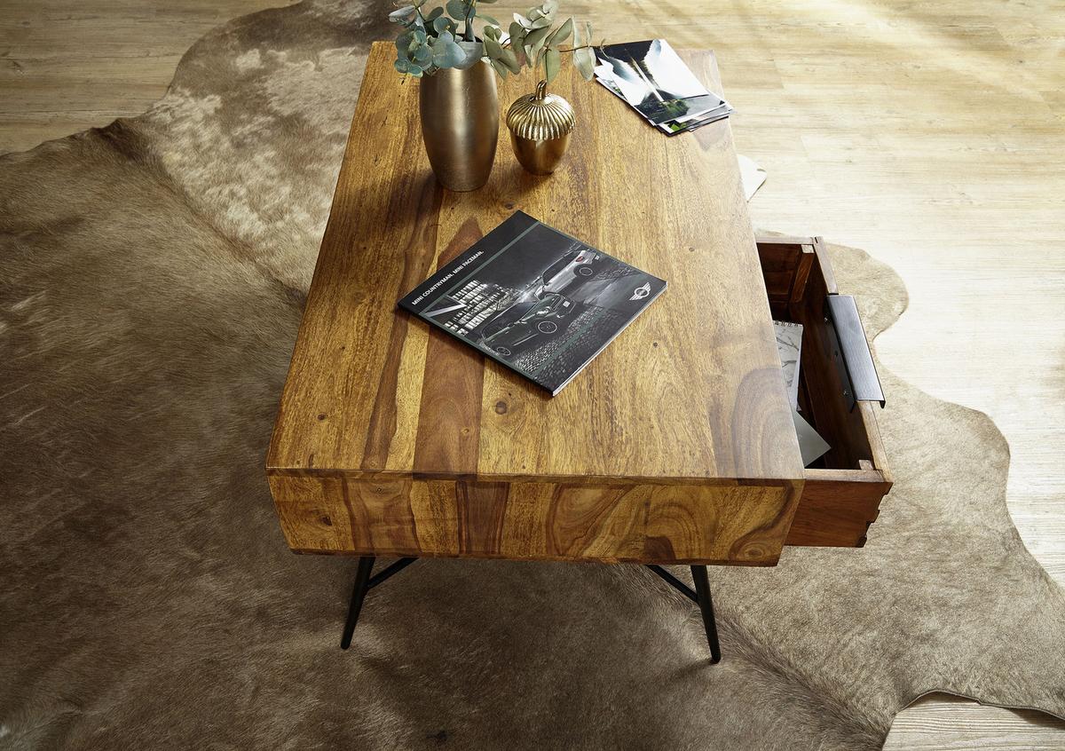 COUCHTISCH NISHAN - Sheeshamfarben/Schwarz, Design, Holz/Metall (87/41/55cm) - MID.YOU