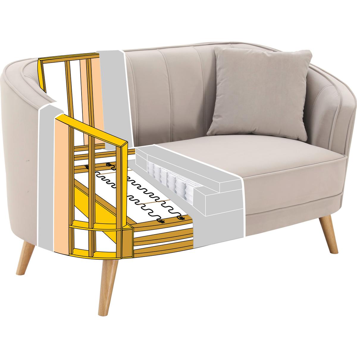 Sofa Hope Grau Samt - Naturfarben/Grau, Modern, Holz/Textil (141/77/73cm) - Bessagi Home
