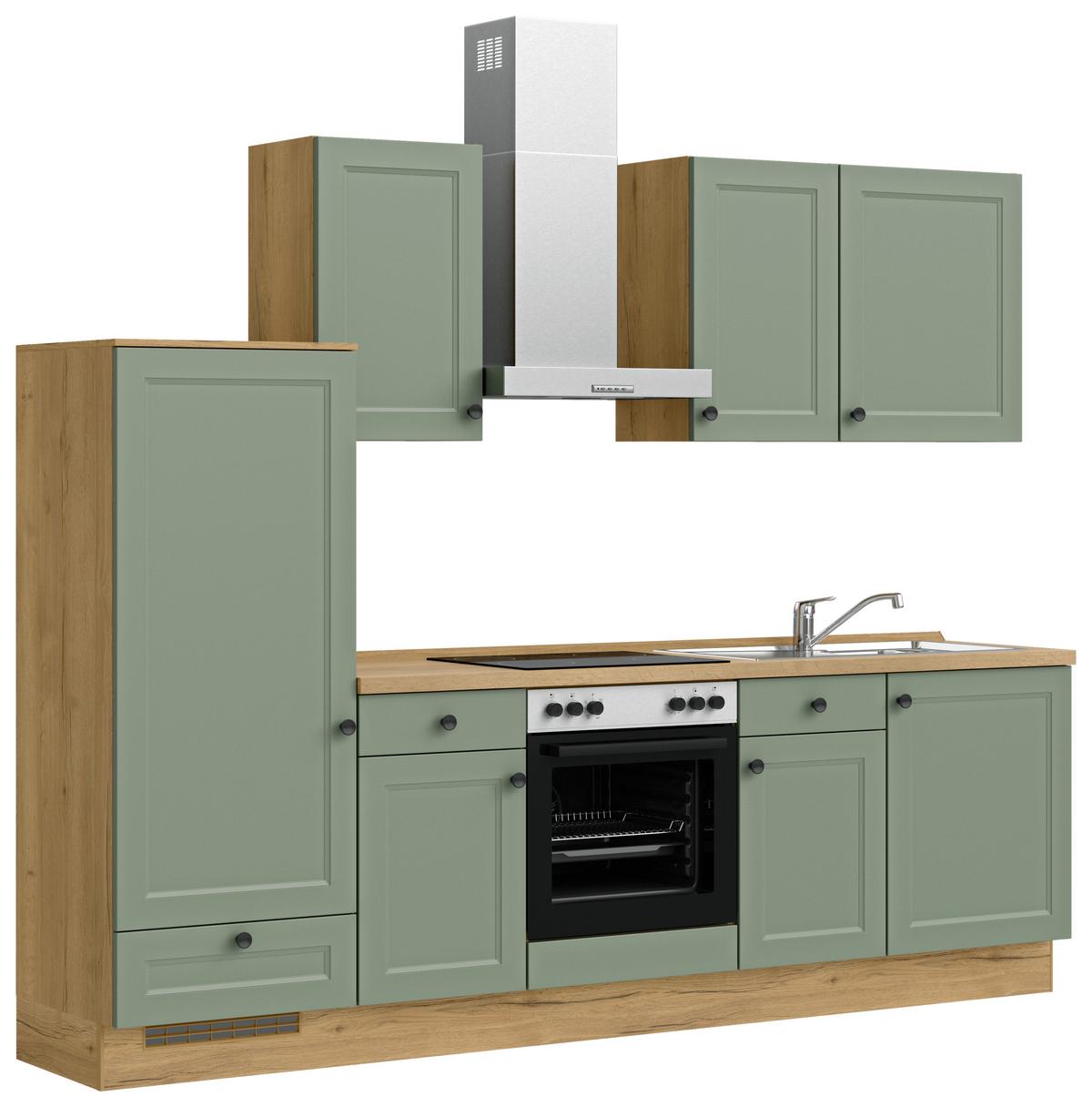 Küchenblock Cascada Low m. Geräten Schilfgrün - Schilfgrün/Eichefarben, MODERN, Holzwerkstoff/Metall (270cm) - Nobilia