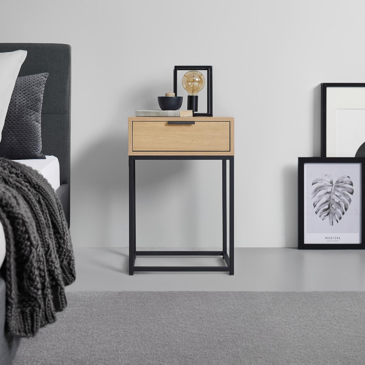 NOPTIERA ILVA - culoare lemn stejar/negru, Konventionell, metal/material pe bază de lemn (40/60/28cm) - Mömax