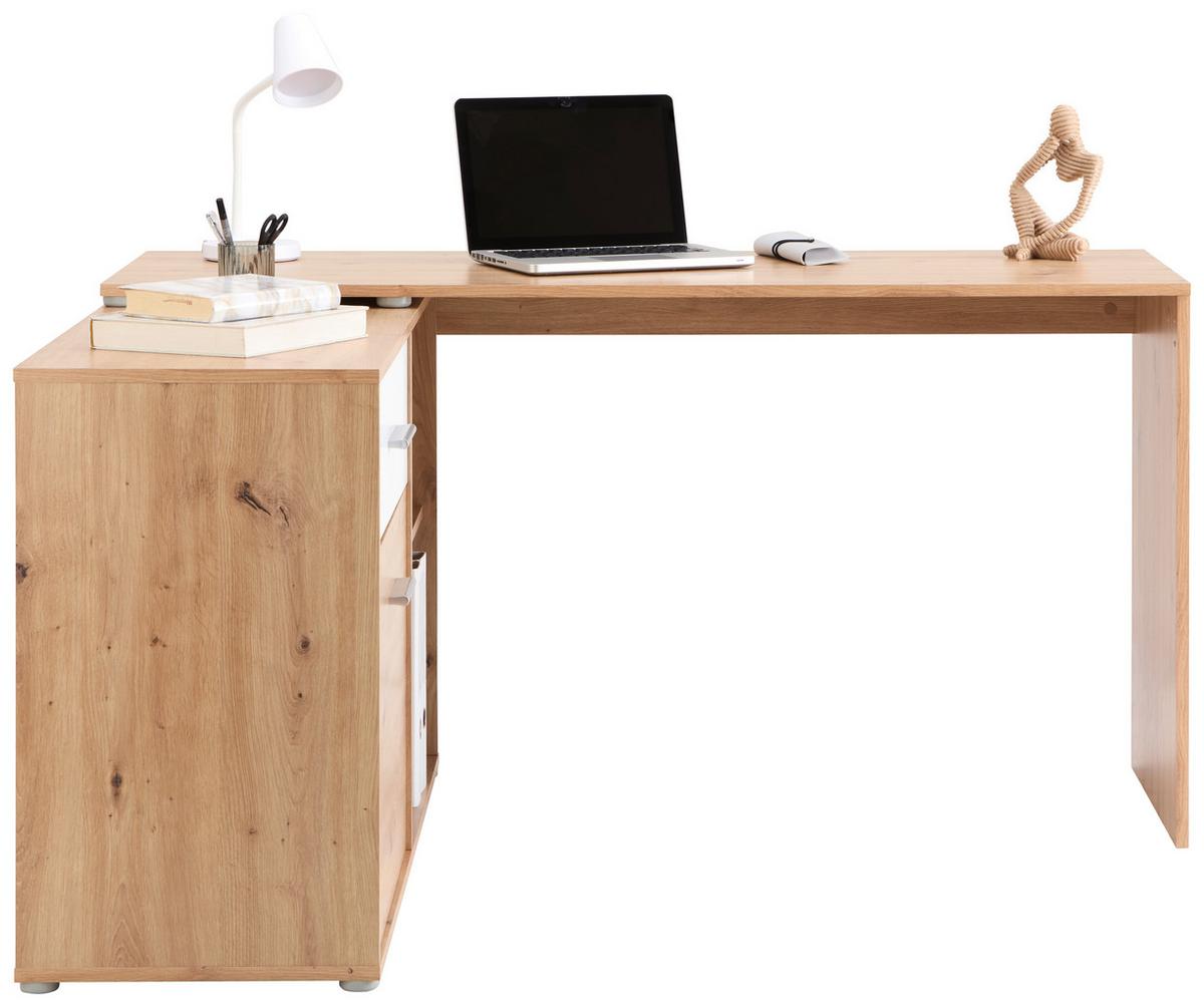 Kotna Pisalna Miza Prag 138 - bela/barve aluminija, Moderno, umetna masa/leseni material (138/74/50cm)