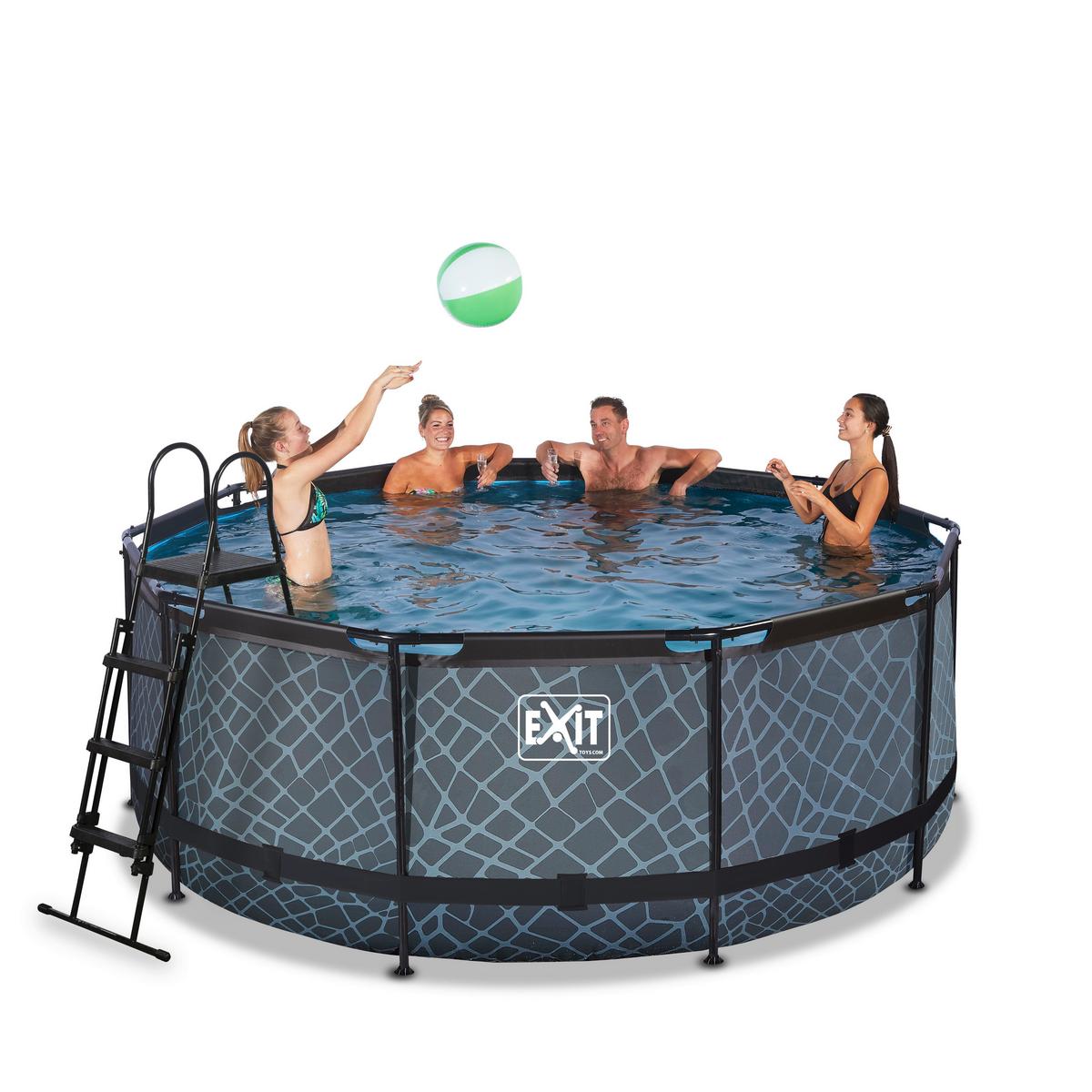 Bazen Exit Stone Pool, Črpalka S Peščenim Filtrom, Ø 360cm - siva, Konvencionalno, kovina (360/122cm) - EXIT Toys