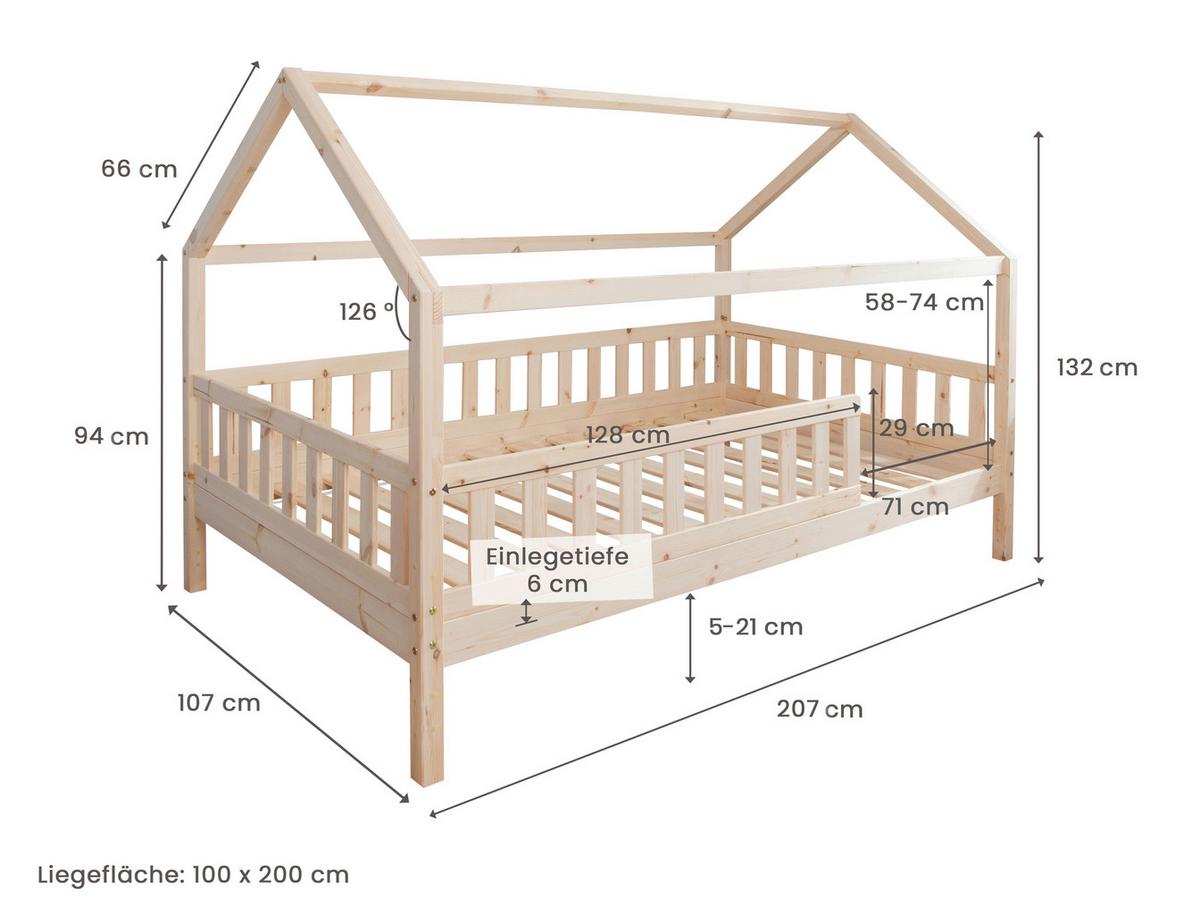 Hausbett KIM Naturfarben ca.100x200cm Echtholz - Naturfarben/Weiß, MODERN, Holz/Textil (100/200cm) - MID.YOU