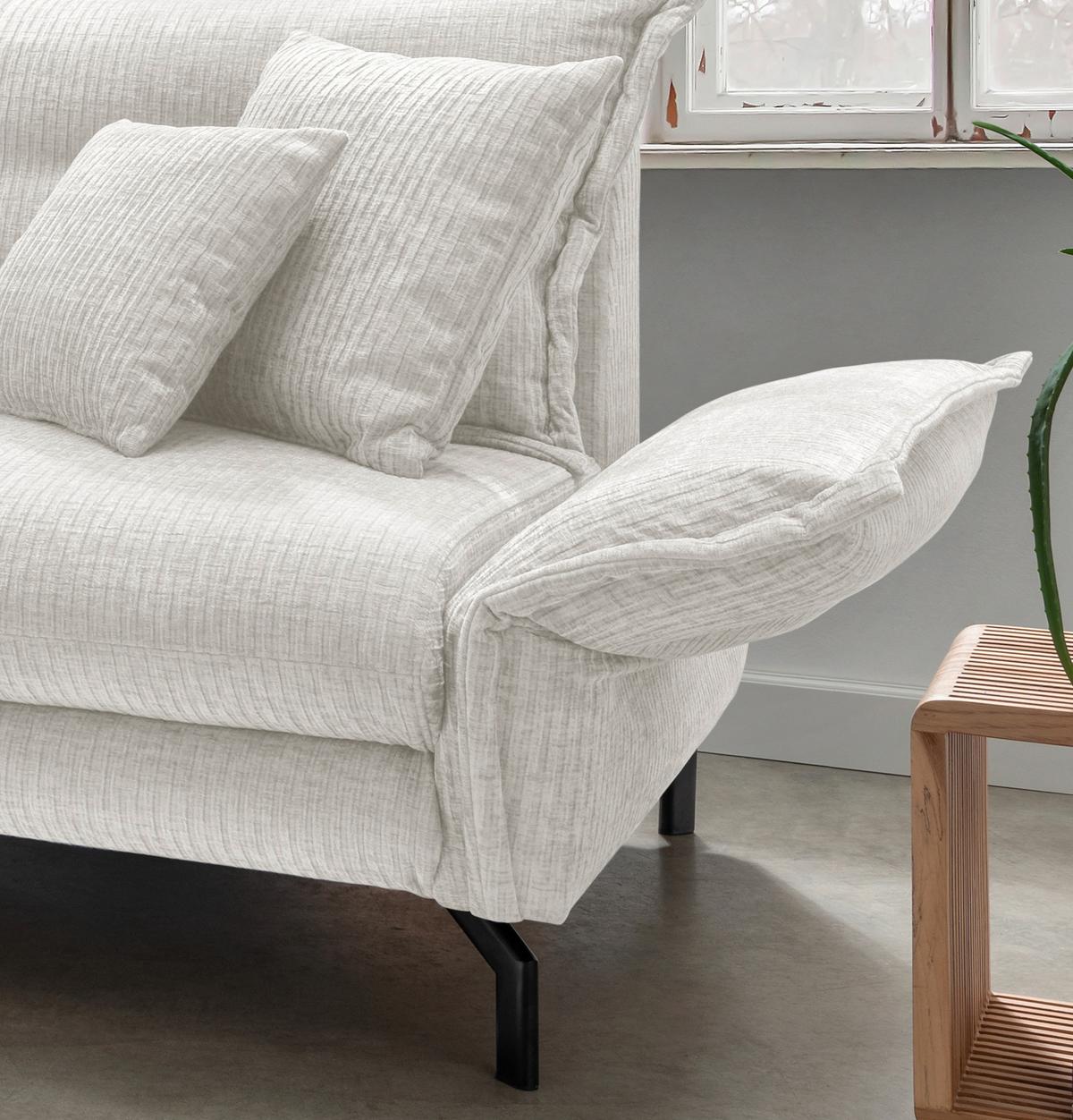 Ecksofa Lava Weiß Velours - Creme/Schwarz, Design, Textil/Metall (180/255cm) - Livetastic