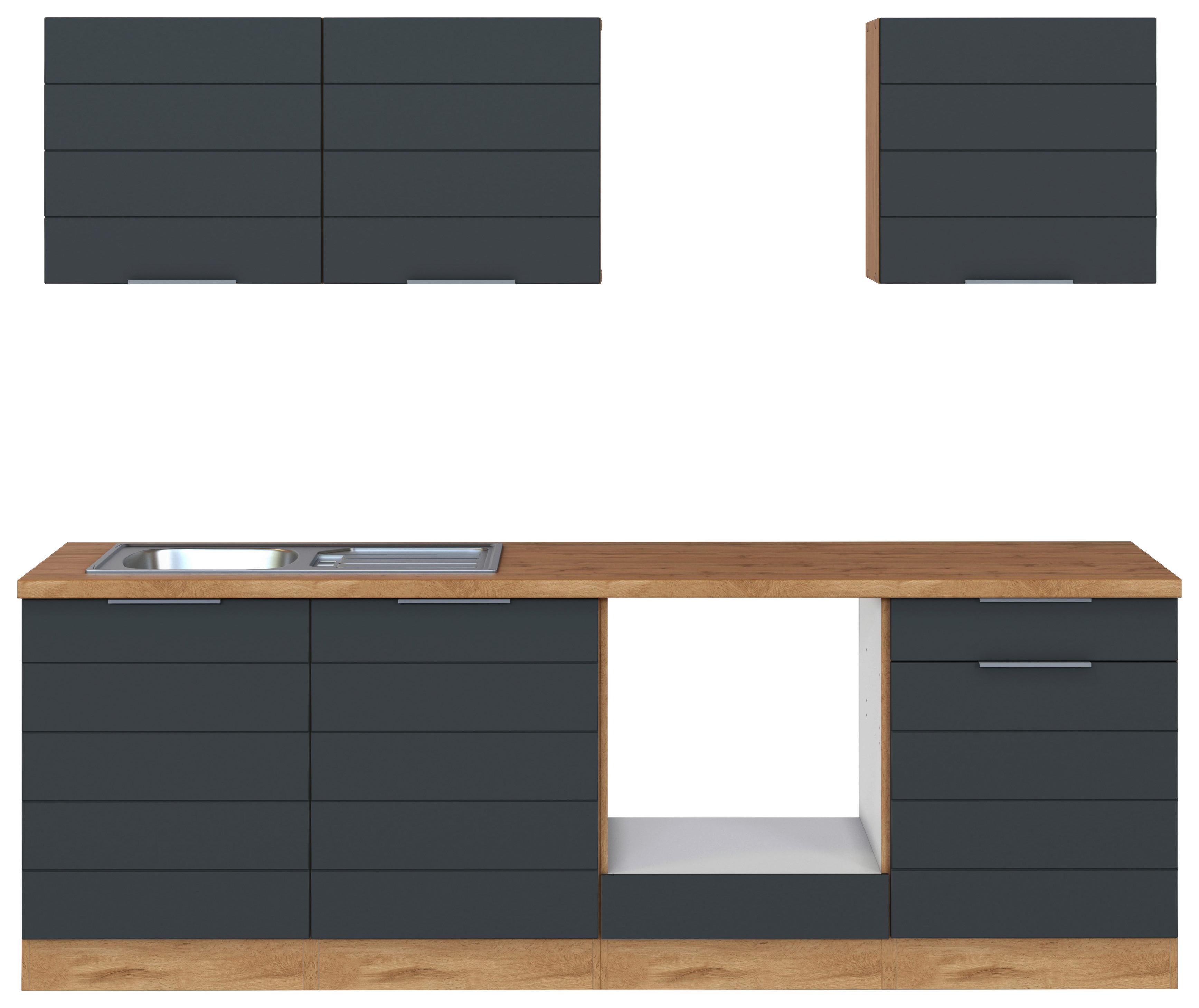 Küchenblock Florenz ohne Geräte ca. 240 cm Grau/Eiche - Eiche Wotan/Weiß, Design, Holzwerkstoff/Metall (240cm) - Held
