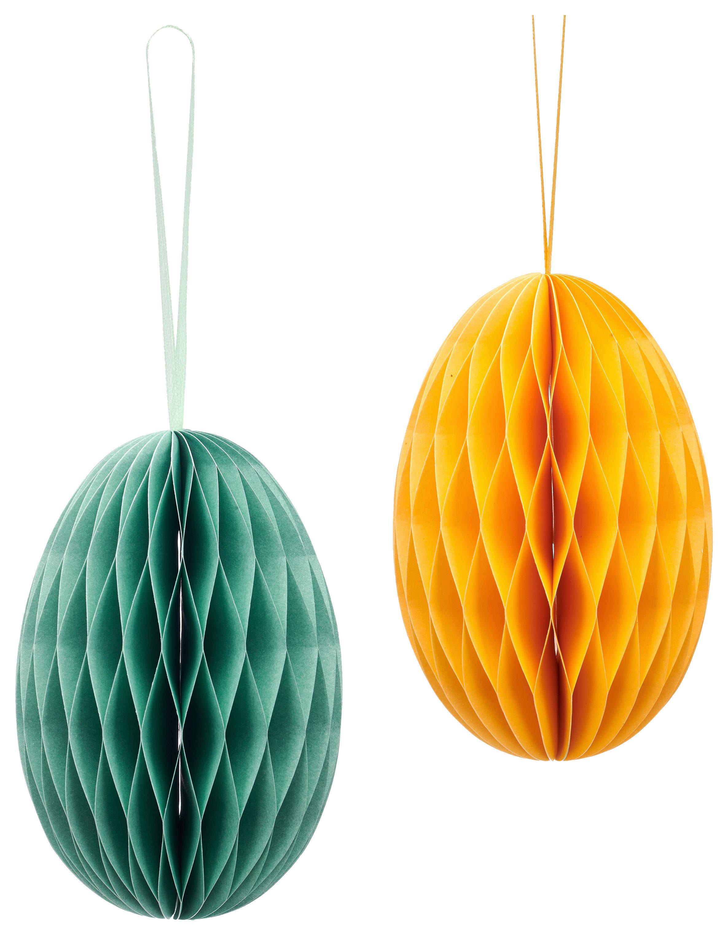 Dekohänger Paper I Gelb/Türkis, 2 Stk. - Gelb/Minttürkis, KONVENTIONELL, Papier (8/11/8cm) - Mömax