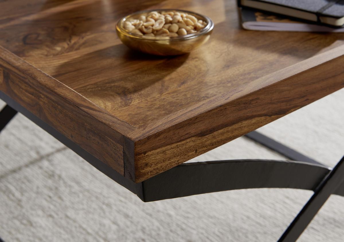 COUCHTISCH ca. 63x63 cm, aus Sheesham - Sheeshamfarben/Schwarz, Design, Holz/Metall (63/63/39cm) - MID.YOU