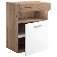 Nočna Omarica Slepal M, Barva Hrasta, Bela - srebrne barve/črna, Moderno, umetna masa/leseni material (45/61/39cm) - MID.YOU