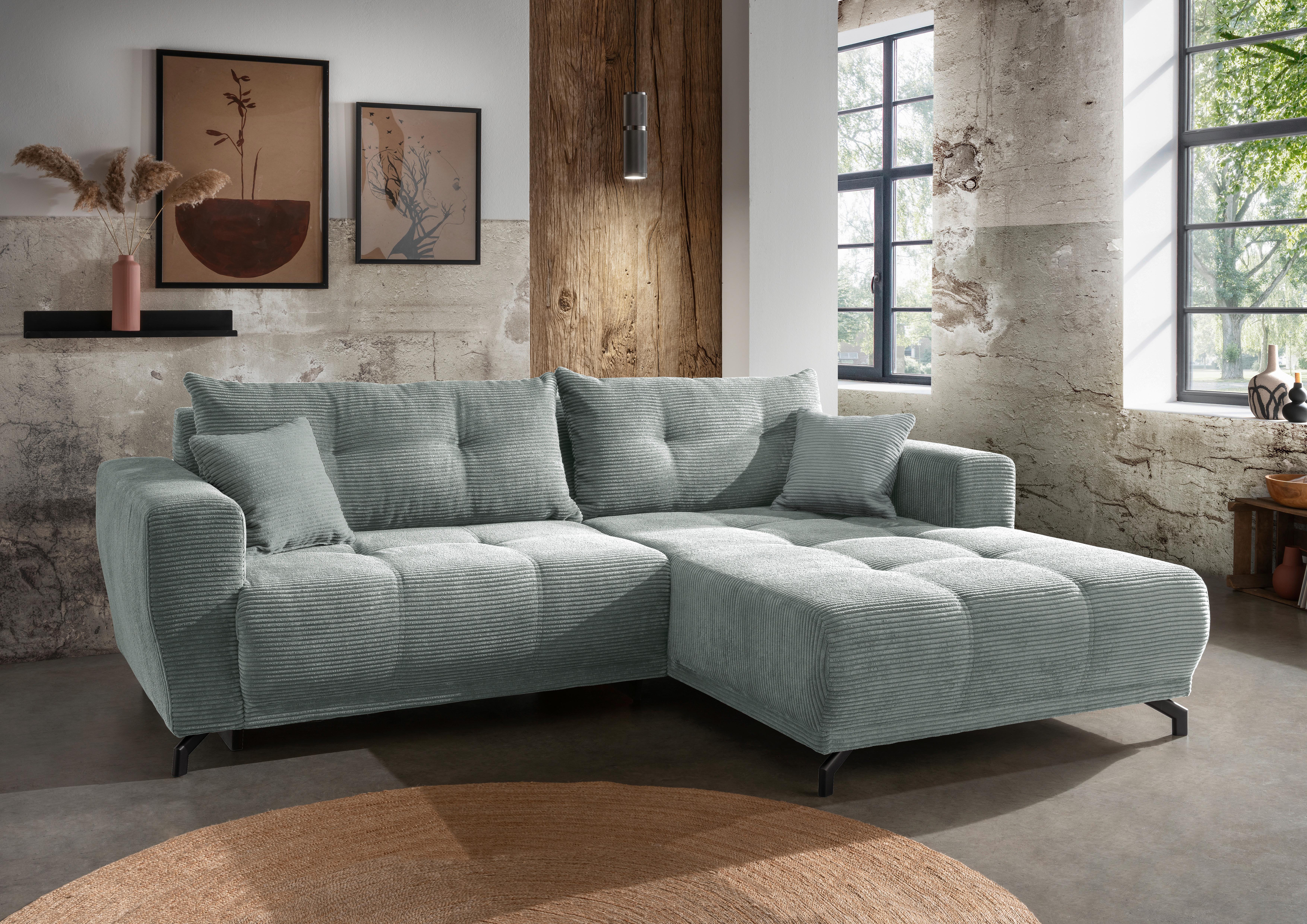 Wohnlandschaft Restato Hellblau Cord - Schwarz/Hellblau, MODERN, Holz/Textil (246/177cm) - MID.YOU