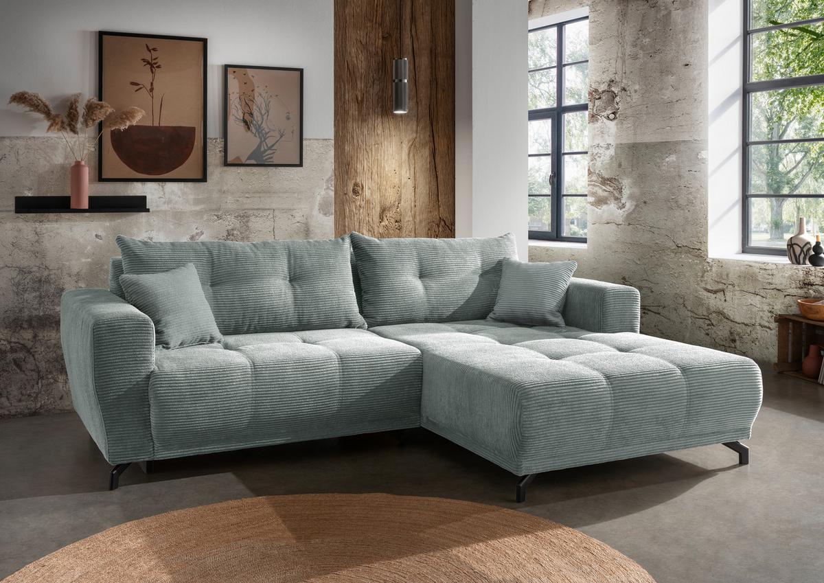 Wohnlandschaft Restato Hellblau Cord - Schwarz/Hellblau, MODERN, Holz/Textil (246/177cm) - MID.YOU